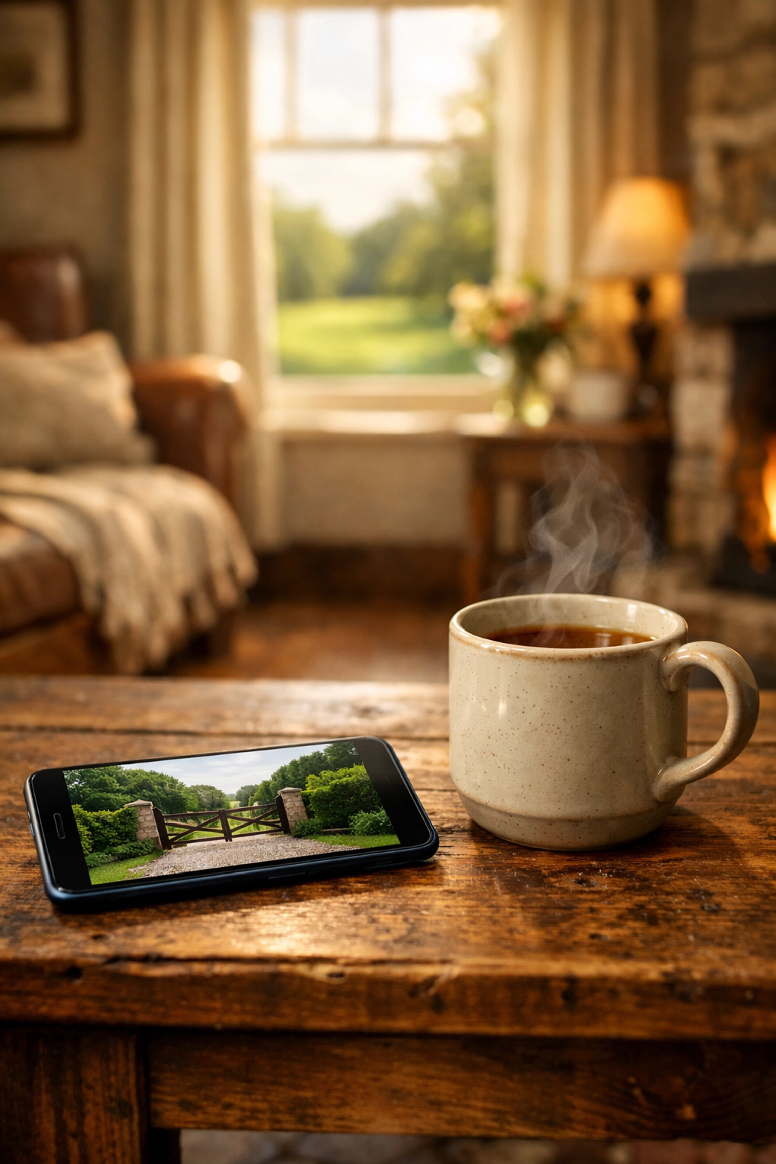 A smartphone showing a remote CCTV feed of a driveway, offering peace of mind for Odiham homeowners.