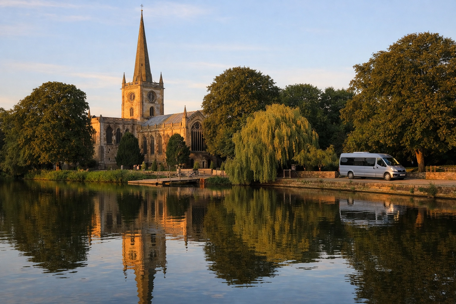 Holy Trinity Church reflected in the River Avon, the perfect end to a Stratford and Cotswolds tour.