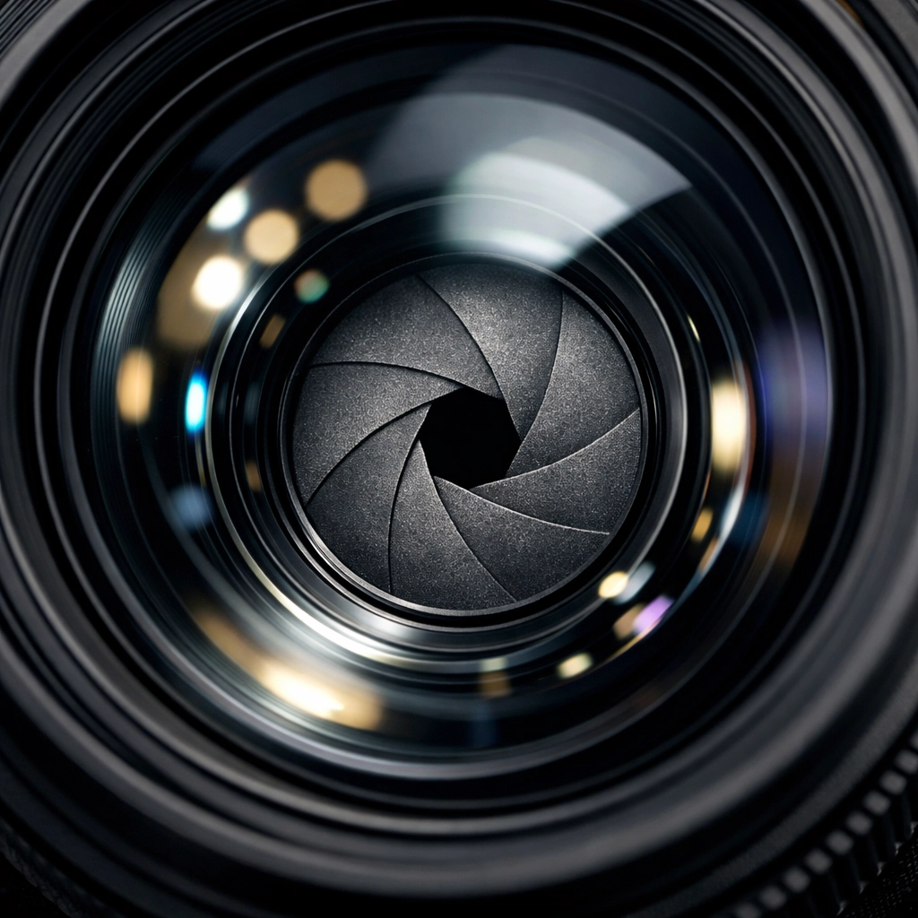 Macro of a camera lens iris showing high-quality detail preserved after image compression.