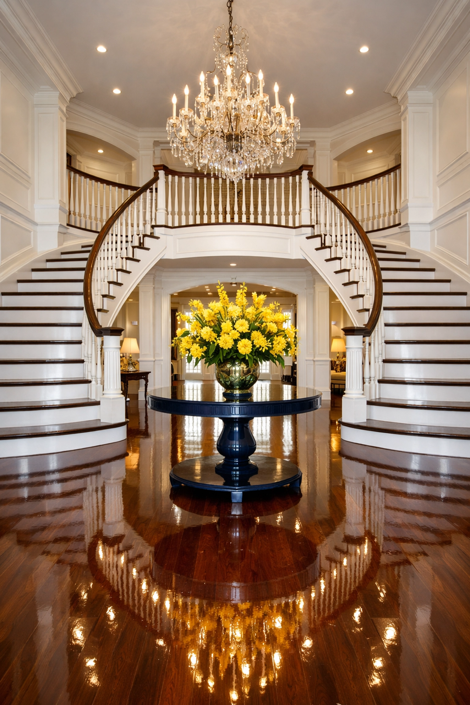 Immaculate Dover estate foyer with shining hardwood floors following professional house cleaning Dover.