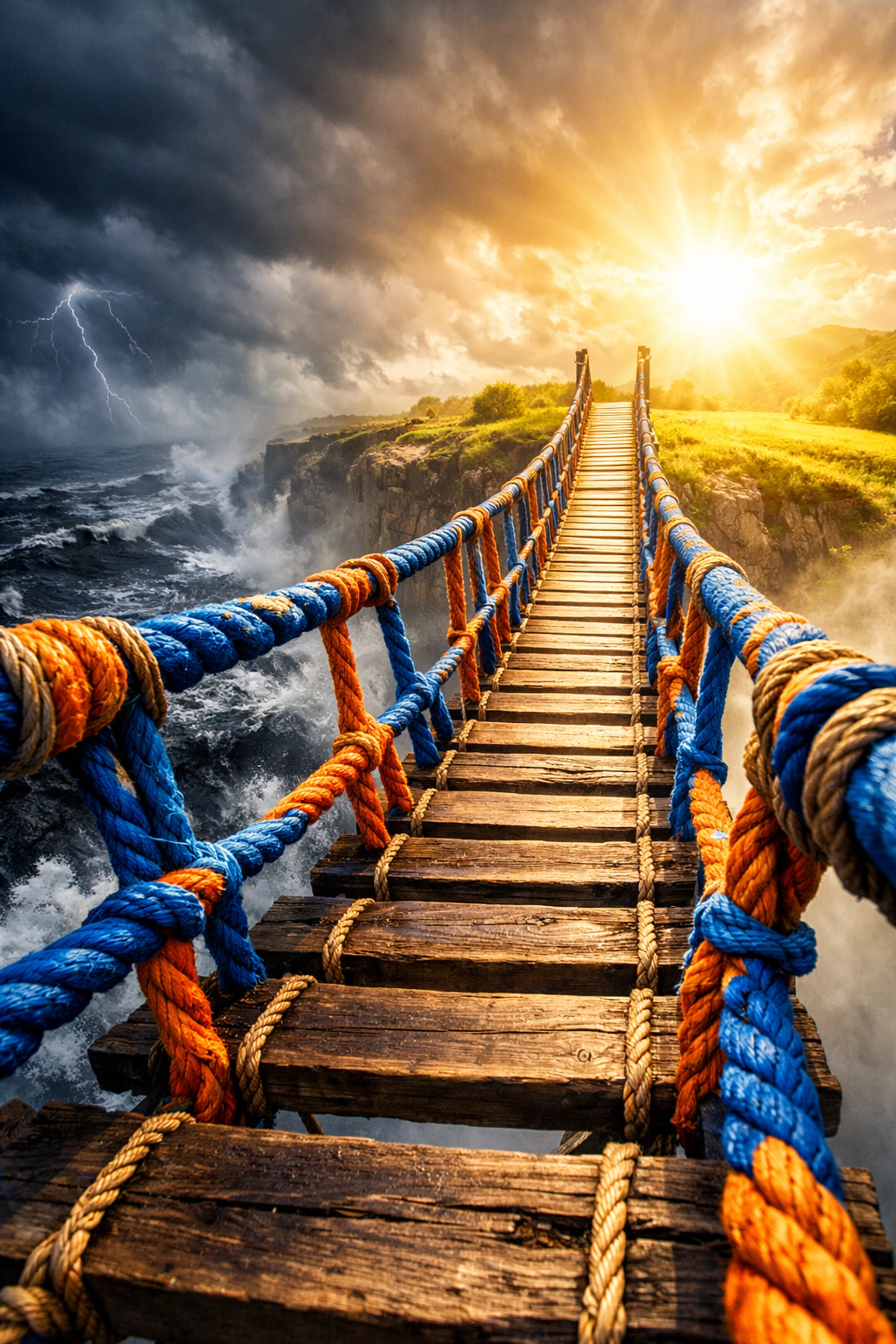 Financial lifeline bridge representing mortgage refinancing solution over debt