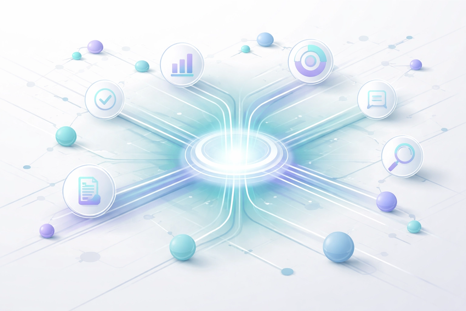 Competitive intelligence illustrated through data streams converging into actionable insights for facility owners