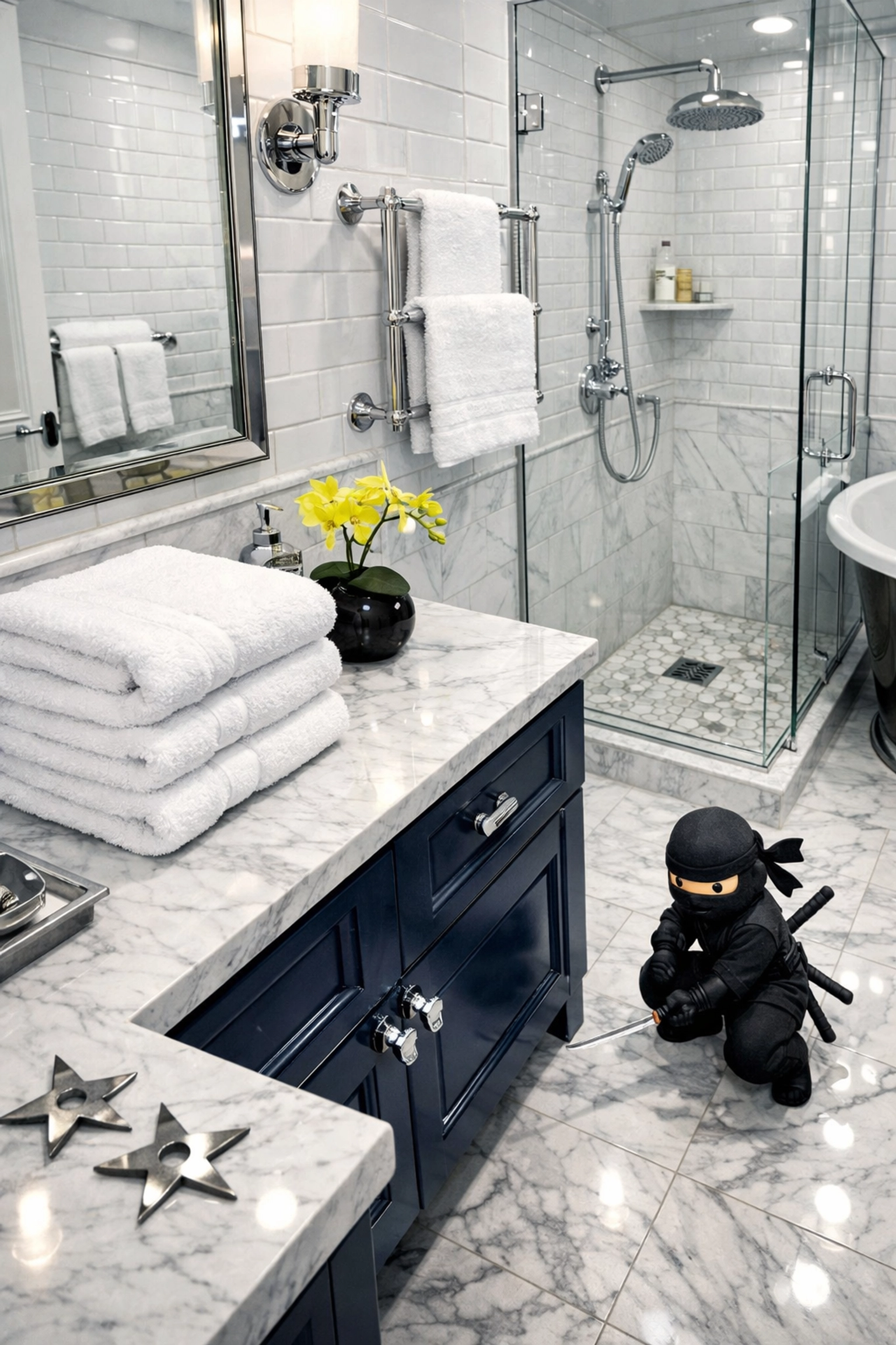 Detailed view of a sparkling luxury bathroom cleaned by professional house cleaning ninjas.