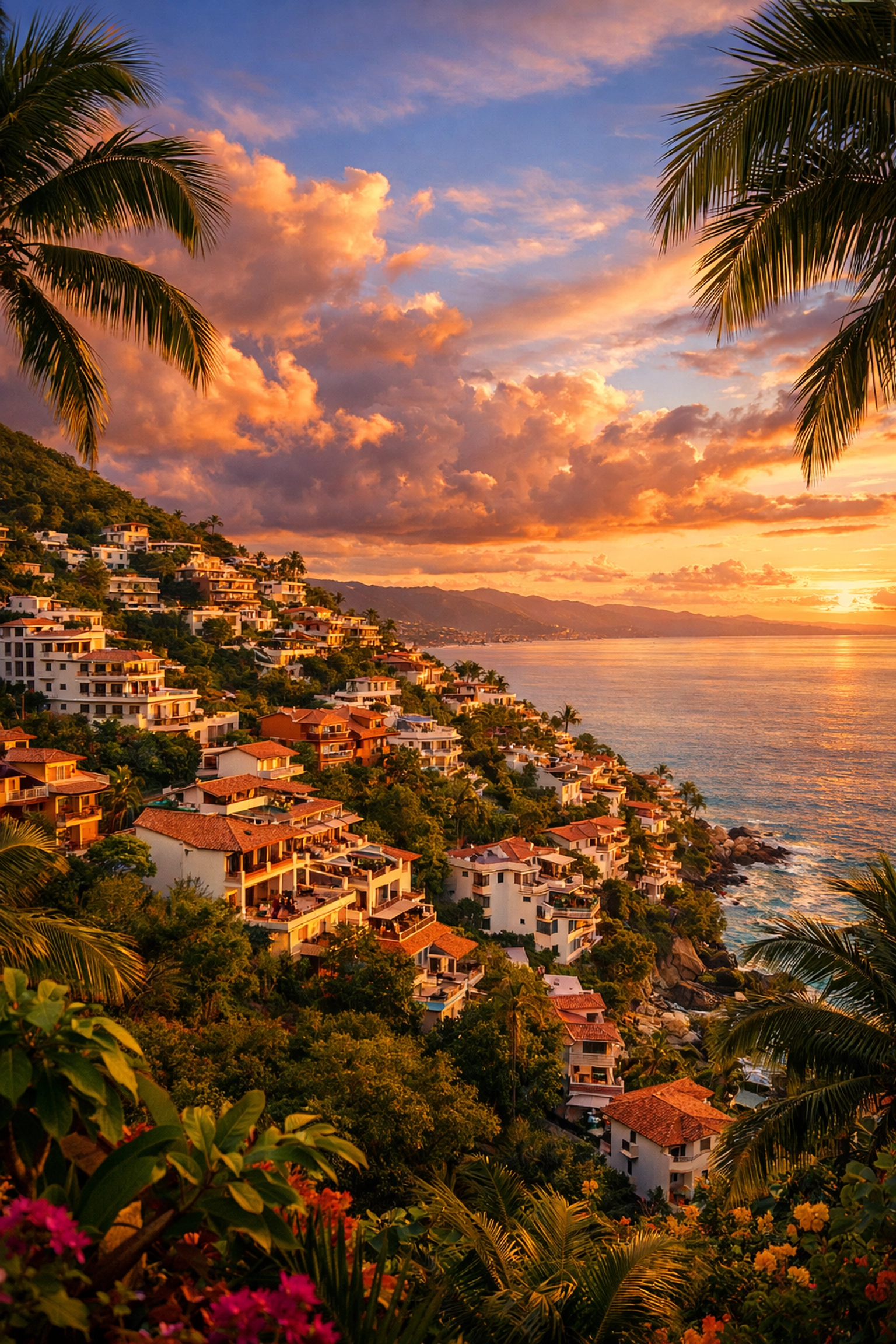 Amapas hillside neighborhood with villas and Pacific Ocean view in Puerto Vallarta
