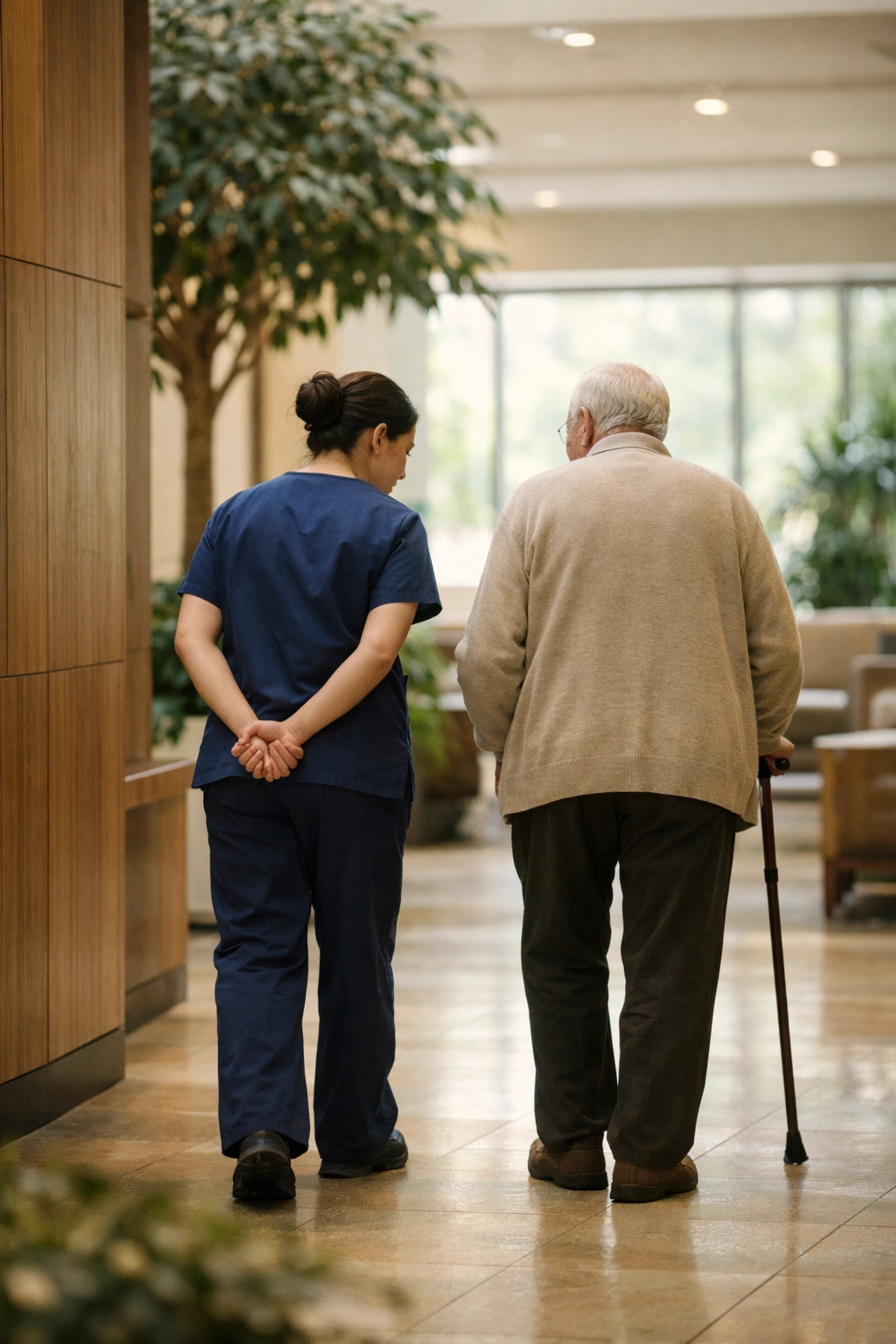 Healthcare worker focusing on the human touch and patient care after automating administrative tasks.