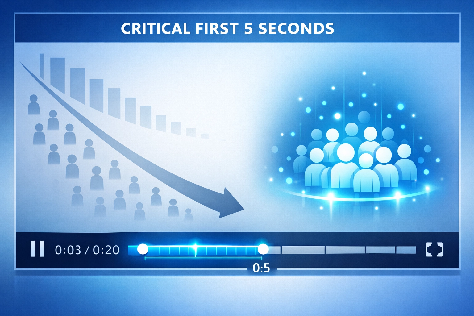 Video player progress bar highlighting the critical first 5 seconds for viewer retention and SEO rankings