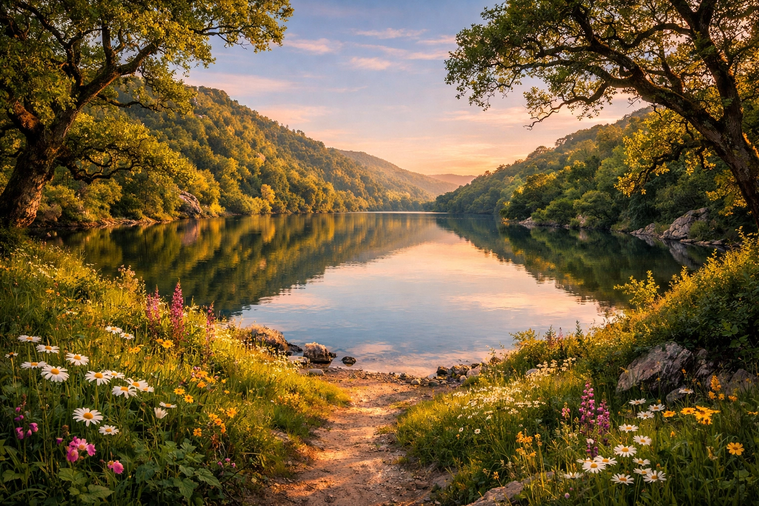 Secluded lake and hidden trail in UK countryside