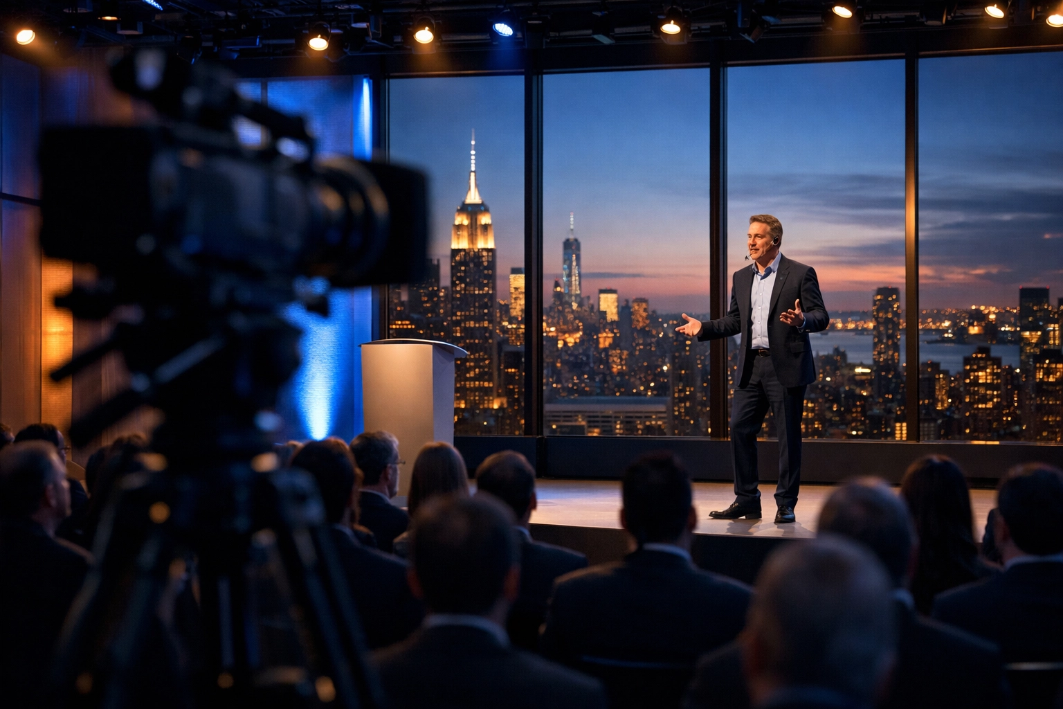 Corporate event photographer capturing a keynote speaker in NYC for professional photography services.