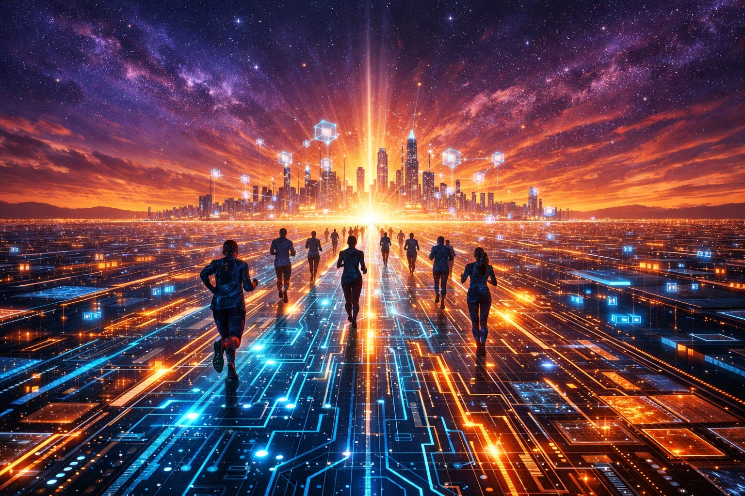 Digital marathon path representing the long-term vision and innovation of Larecoin.ai.