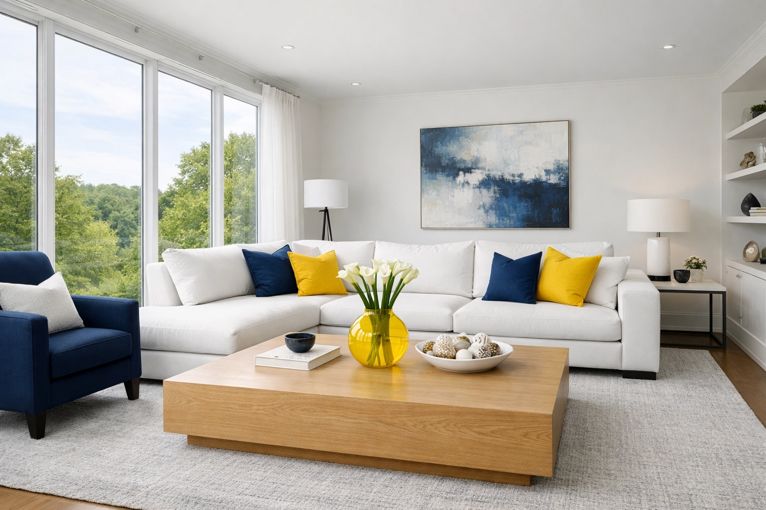 A pristine, organized living room in a Stow home after a bi-weekly house cleaning service.
