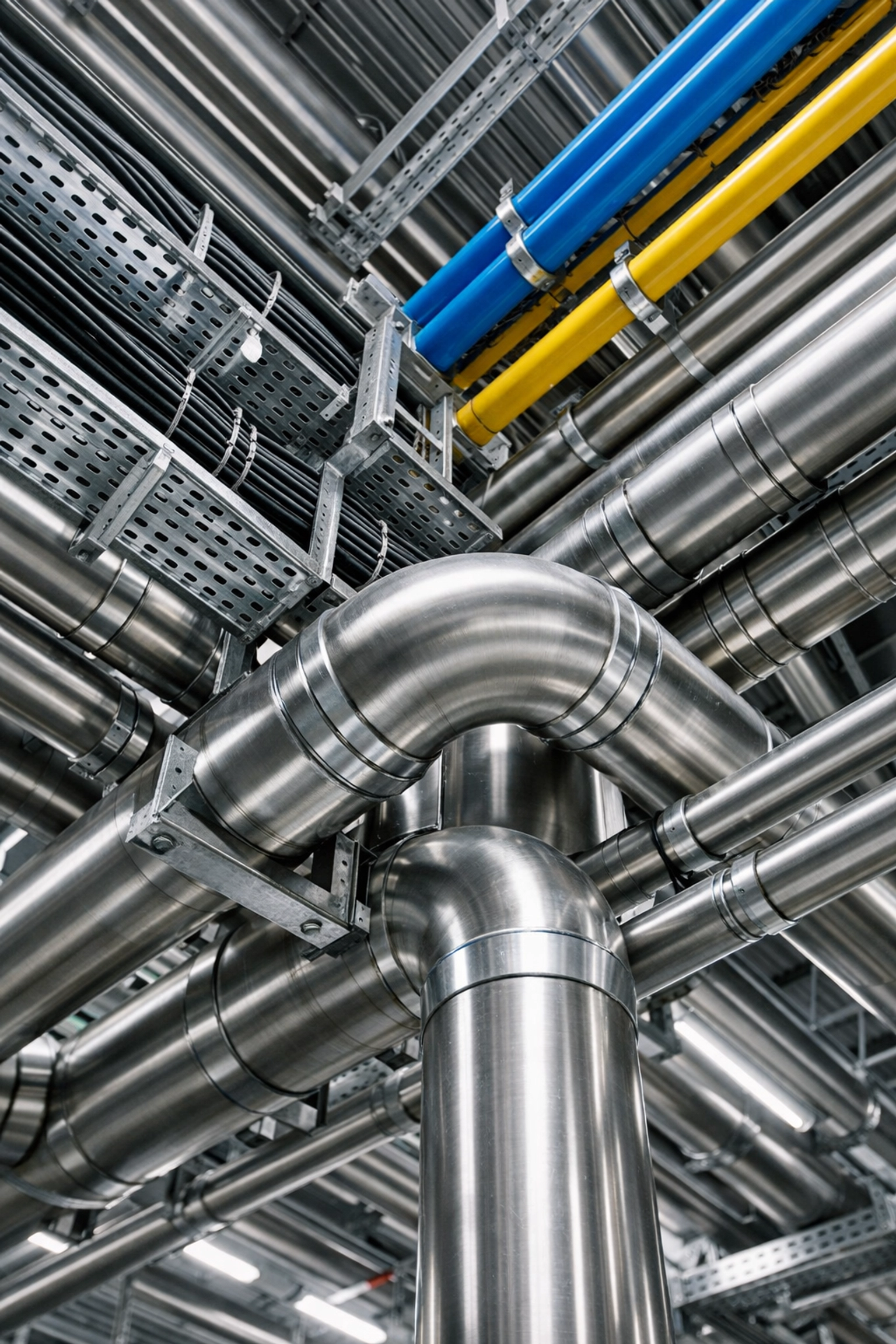 Synchronized process piping and electrical installation illustrating integrated industrial engineering services.