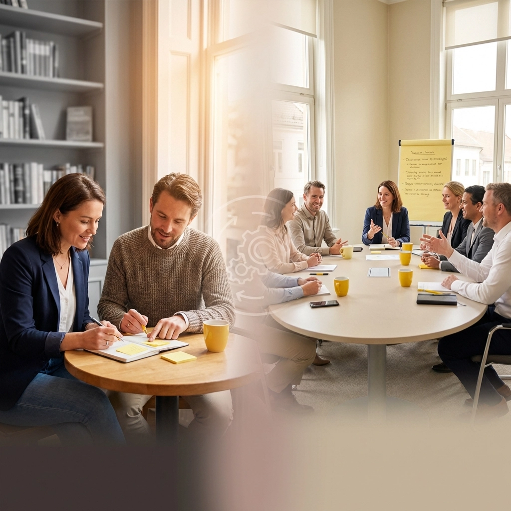 Hybrid MSP coaching approach showing an owner in both solo coaching and peer group settings, reflecting combined growth methods for MSPs.