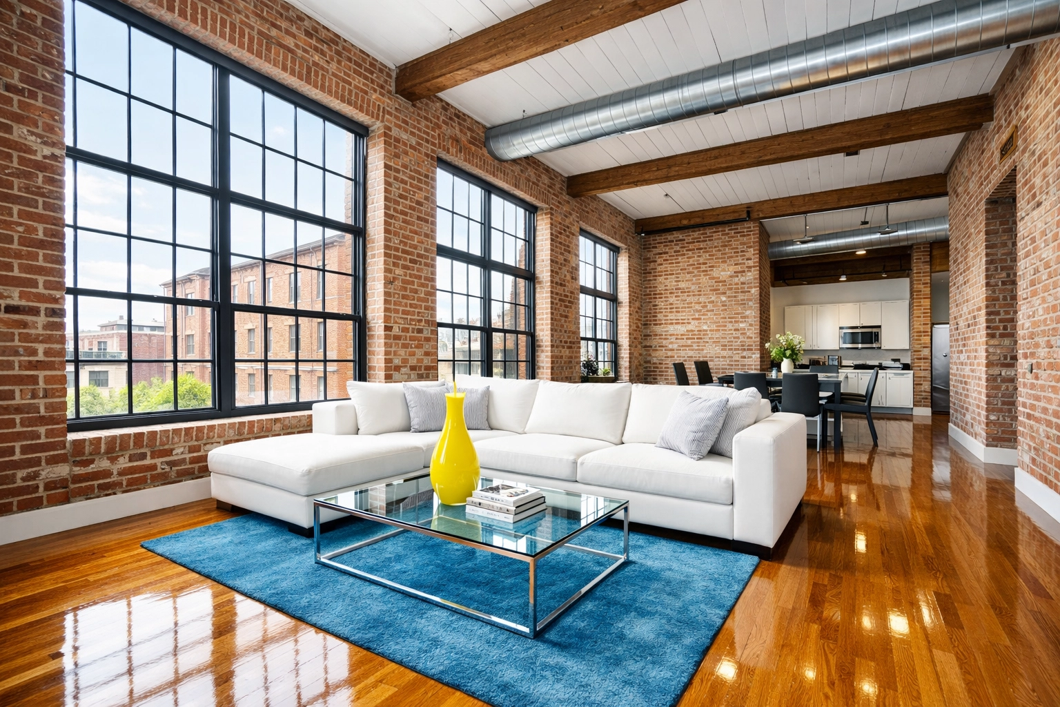 Spotless industrial loft in Lowell showing results of professional house cleaning Lowell MA.