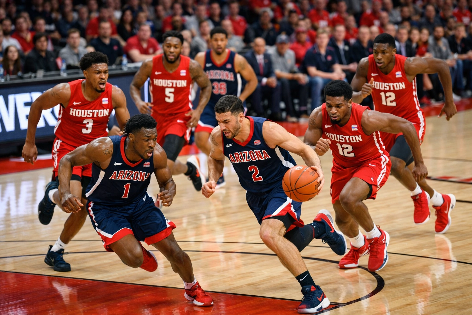 Houston Cougars vs Arizona Wildcats basketball matchup action shot