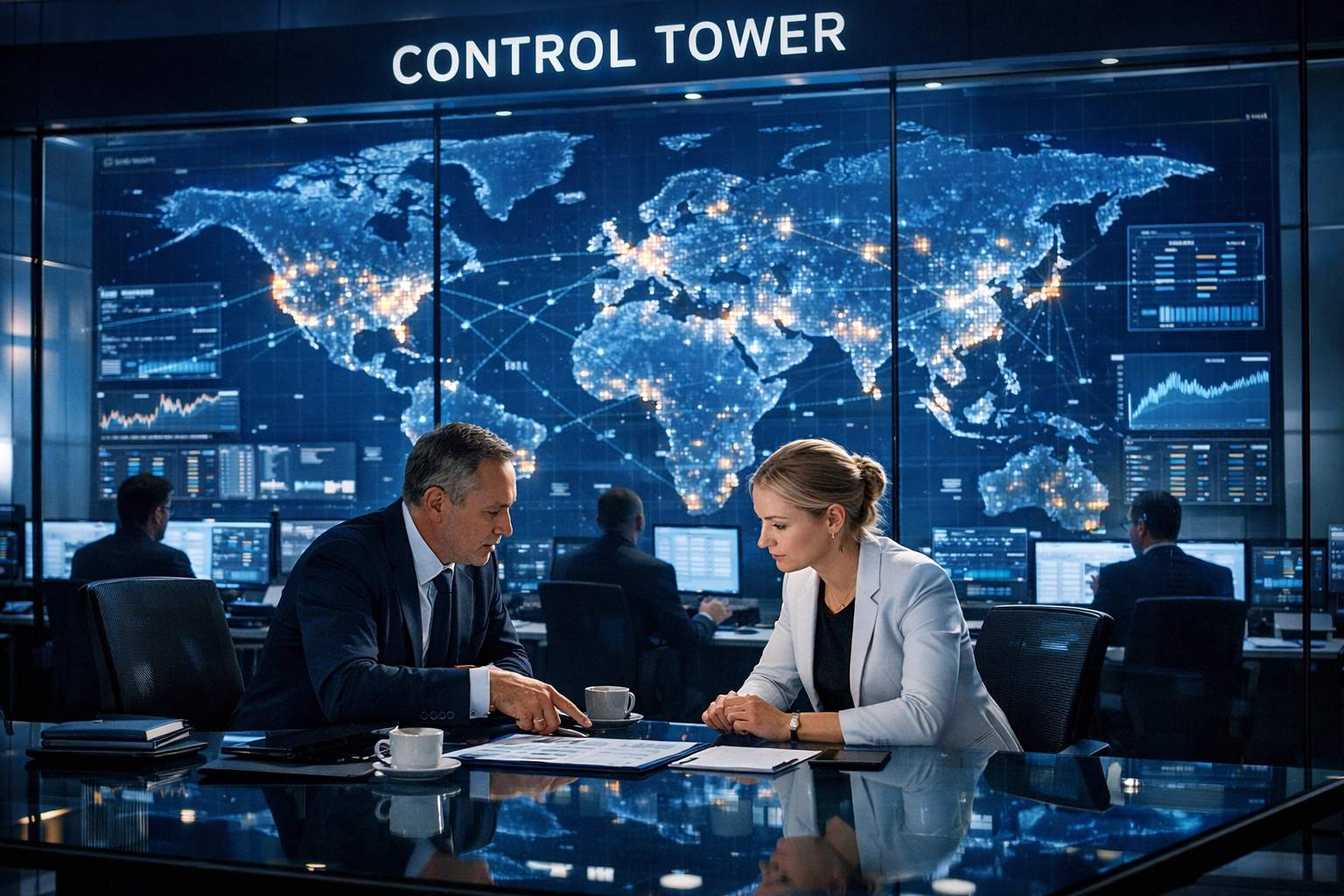 Strategic logistics control tower for 4PL supply chain coordination and enterprise management.