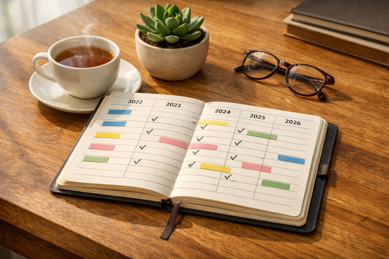 Long-term nonprofit sponsorship planning calendar with multi-year timeline and goals