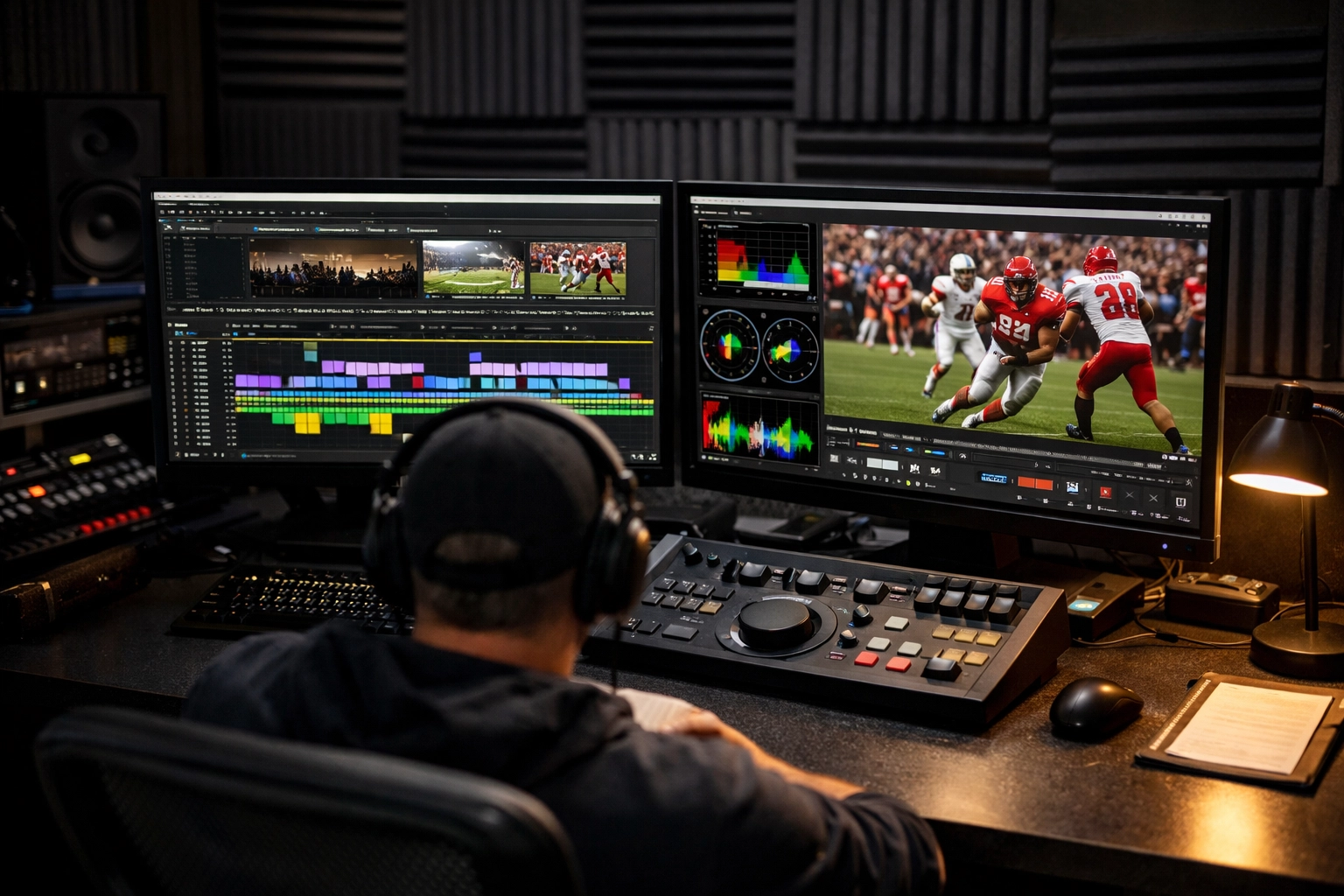 Professional video editing suite for organized post-production and event media asset management.