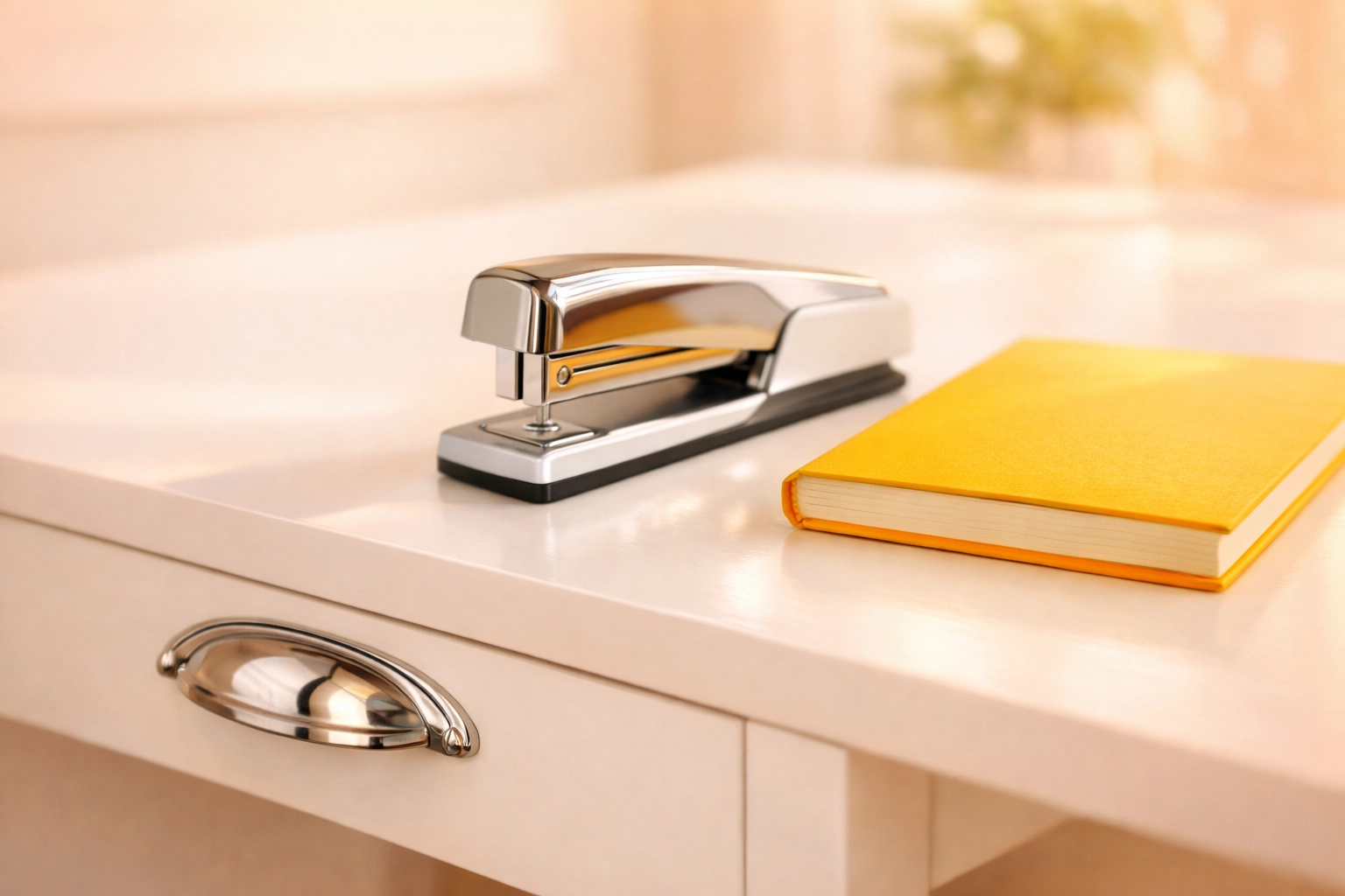 Sanitized office desk and drawer pull in Cedar Falls, showing detailed disinfection of shared office equipment.