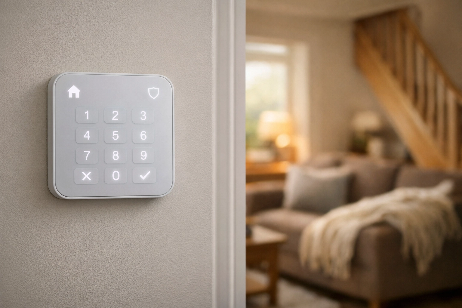 Modern smart intruder alarm keypad installed in a British home for reliable security systems in Ross-on-Wye.