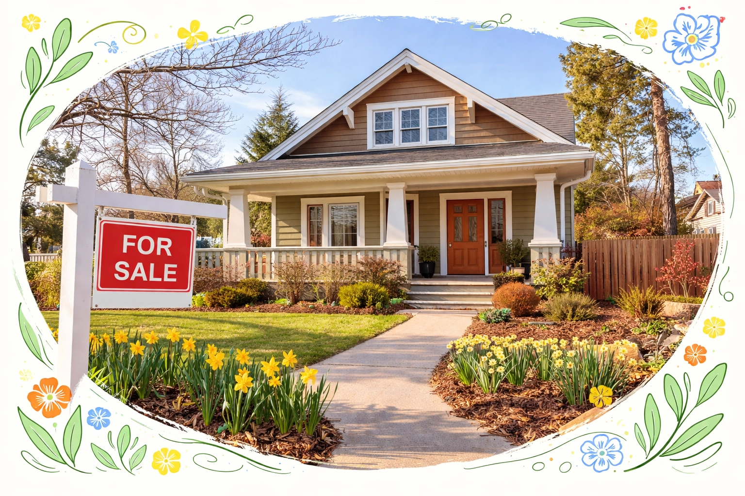 Charming Craftsman home for sale in early spring in a Cobb County neighborhood