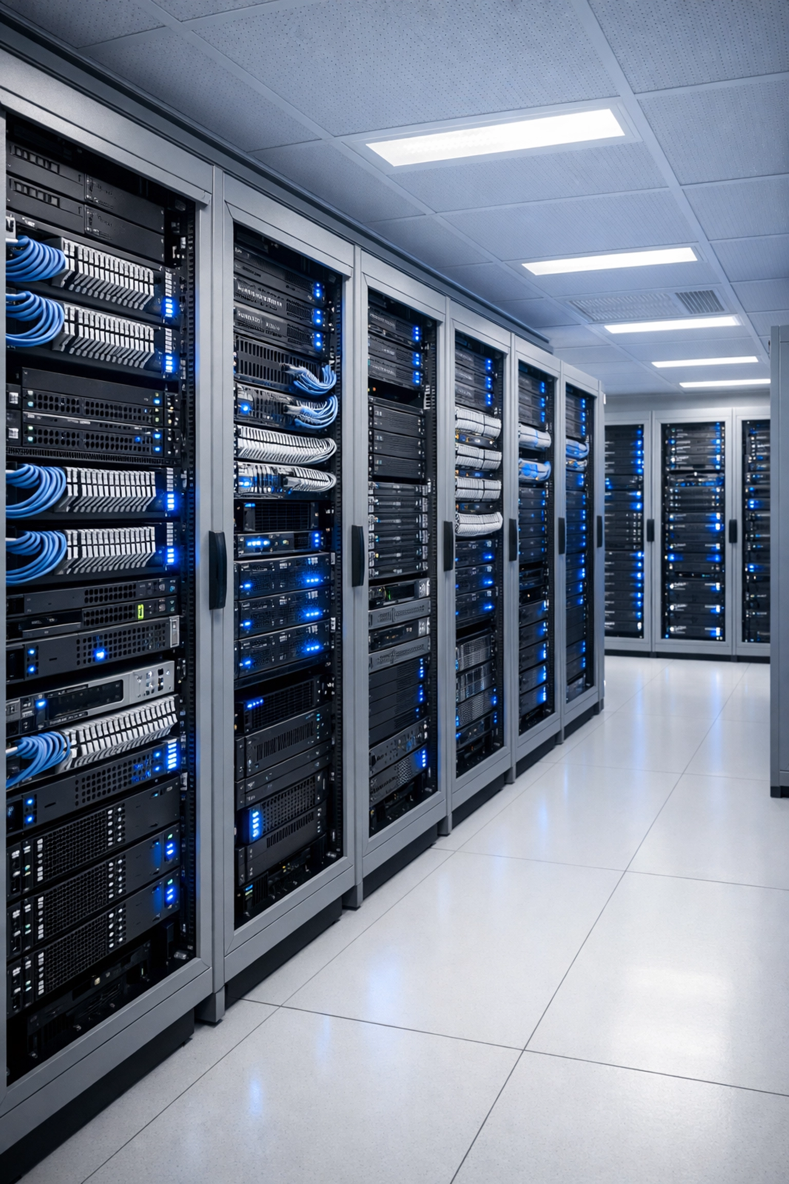 Service bureau server room with organized networking equipment for ERO infrastructure