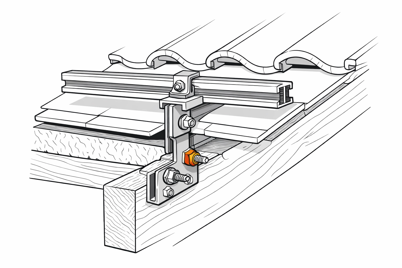 Technische Zeichnung der PV-Dachmontage mit stabilen Dachhaken für optimale Statik in Wien.