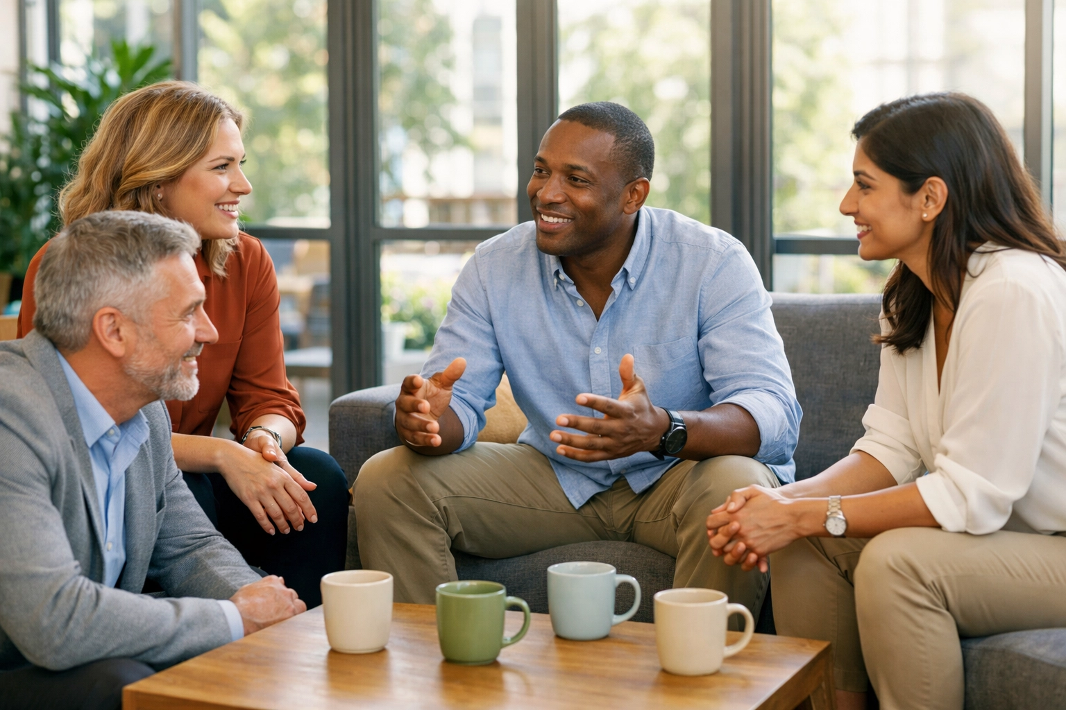 Team discussing psychological safety and trust after a mental health first aid course.