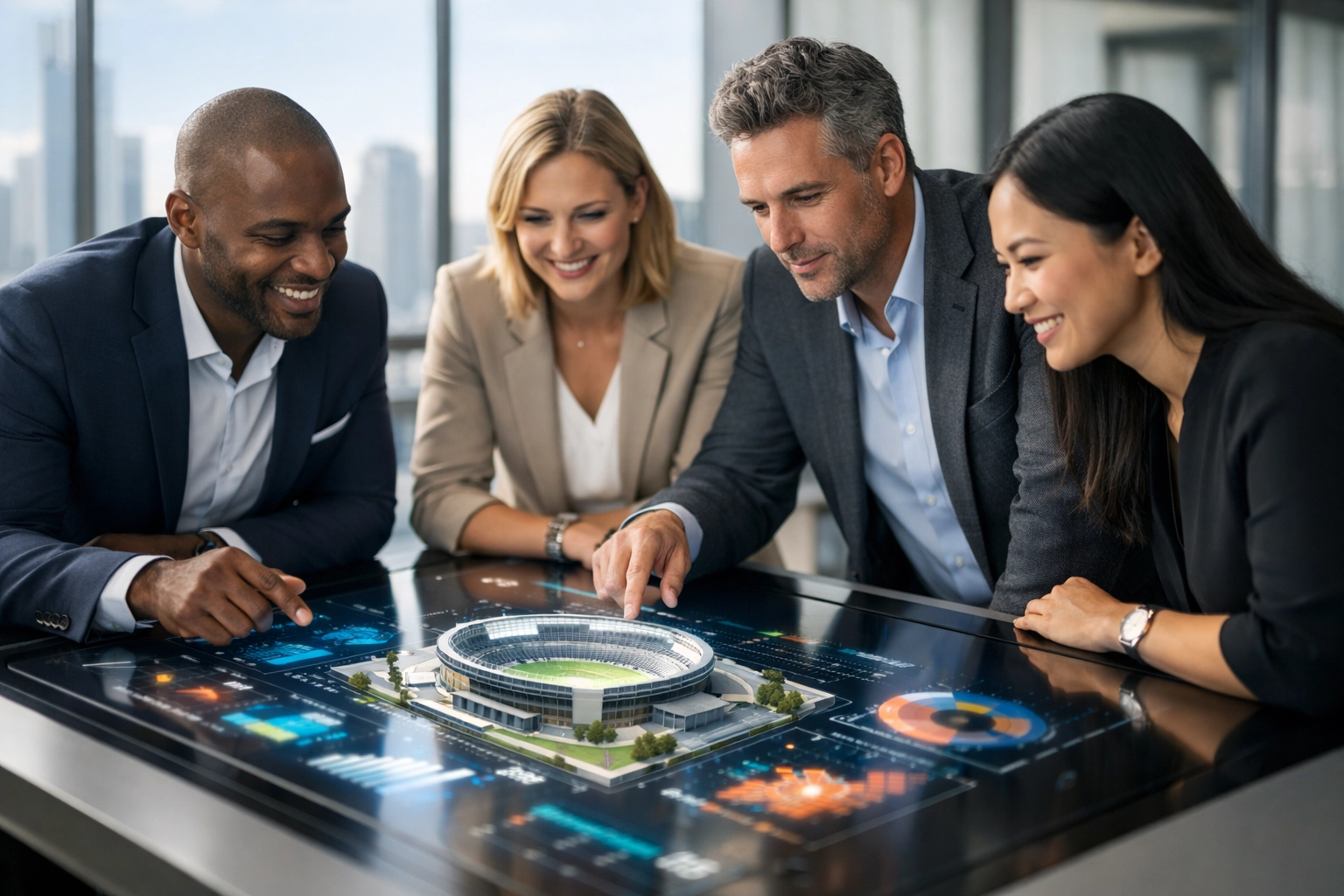 Dakdan Worldwide strategic consultants collaborating on digital media innovation for high-impact sports venue assets.