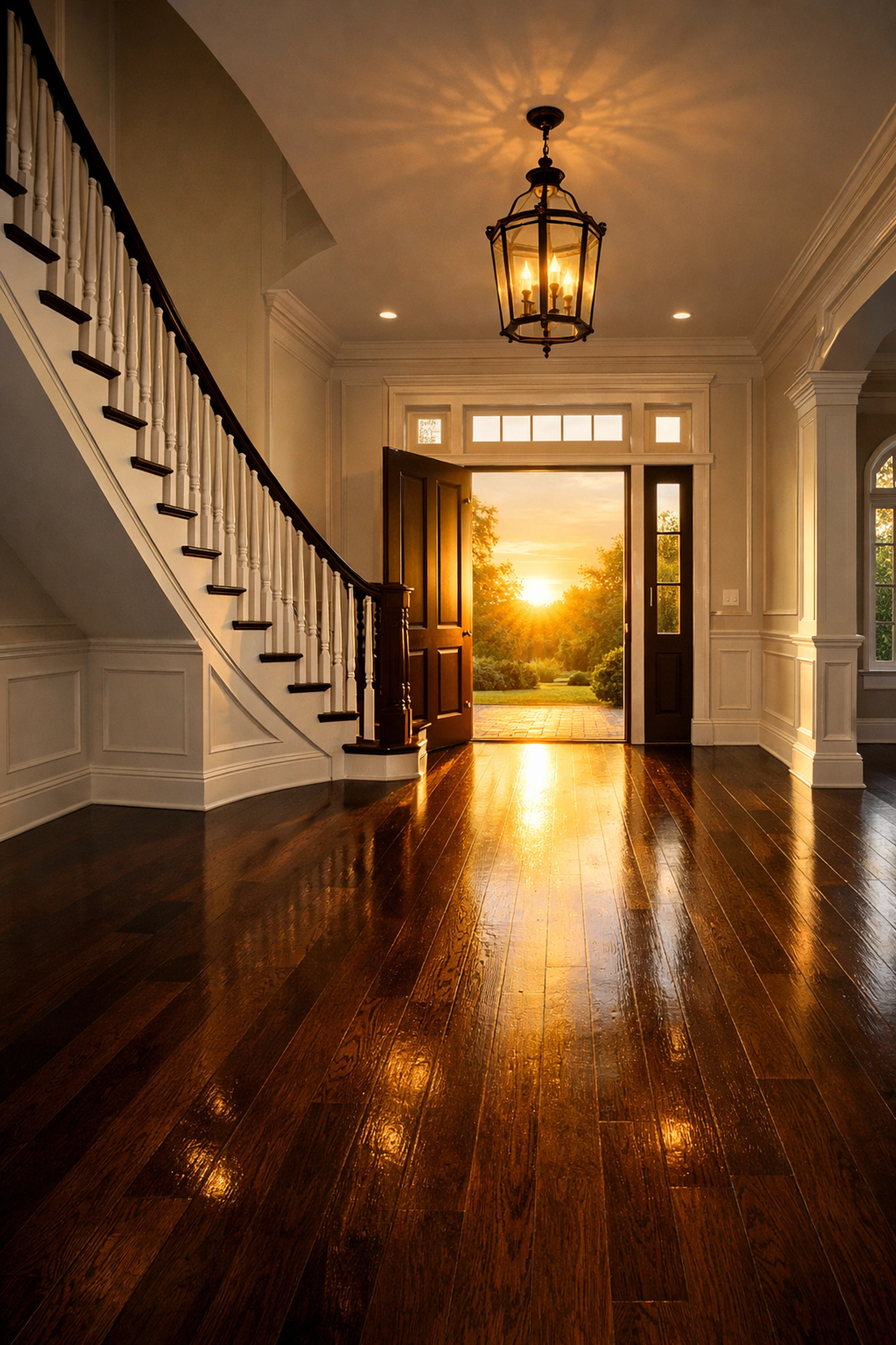 A perfectly cleaned luxury home foyer in Lexington MA, showcasing high-end residential cleaning standards.