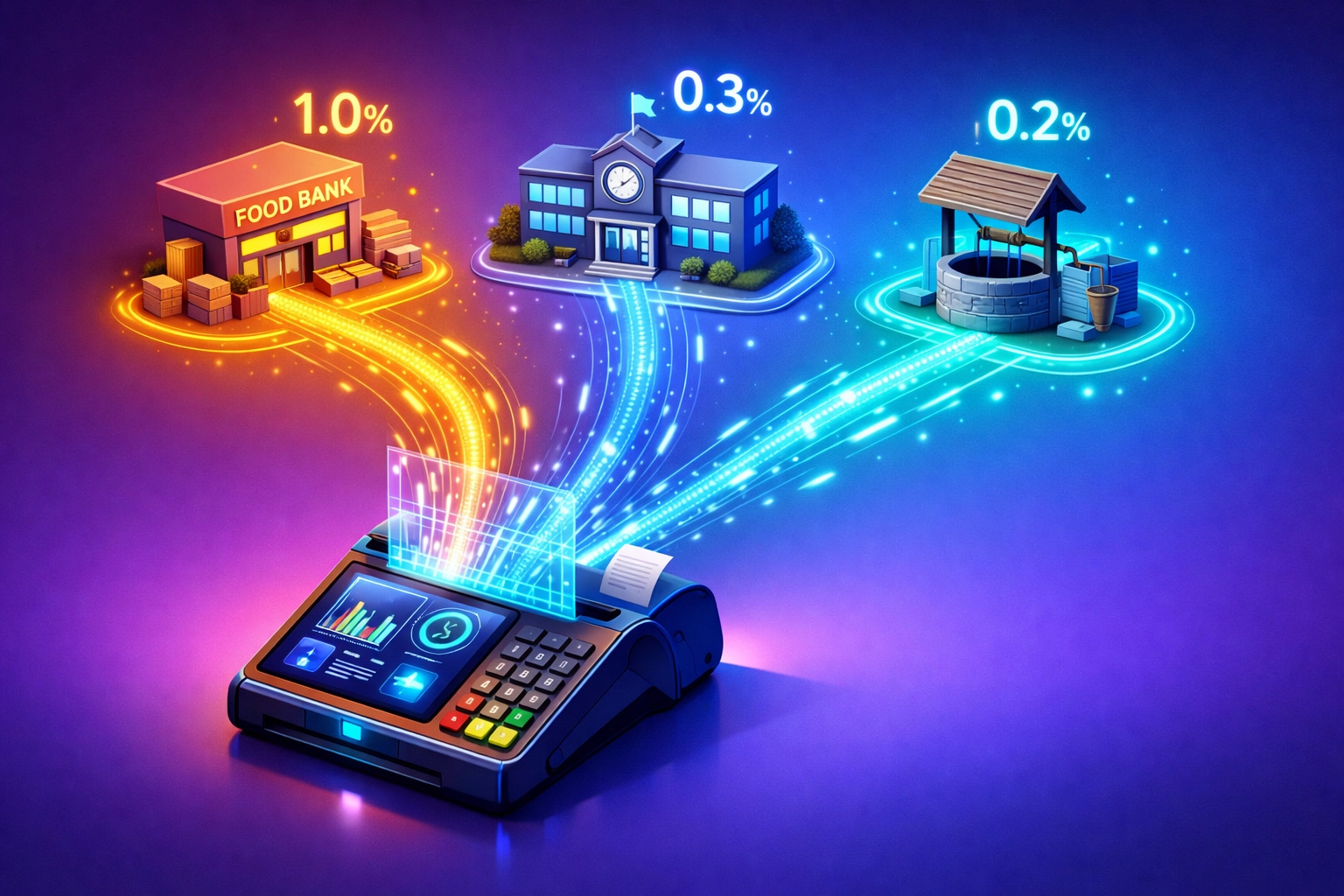 Crypto POS terminal allocating 1.5% fees to hunger relief, education, and clean water initiatives