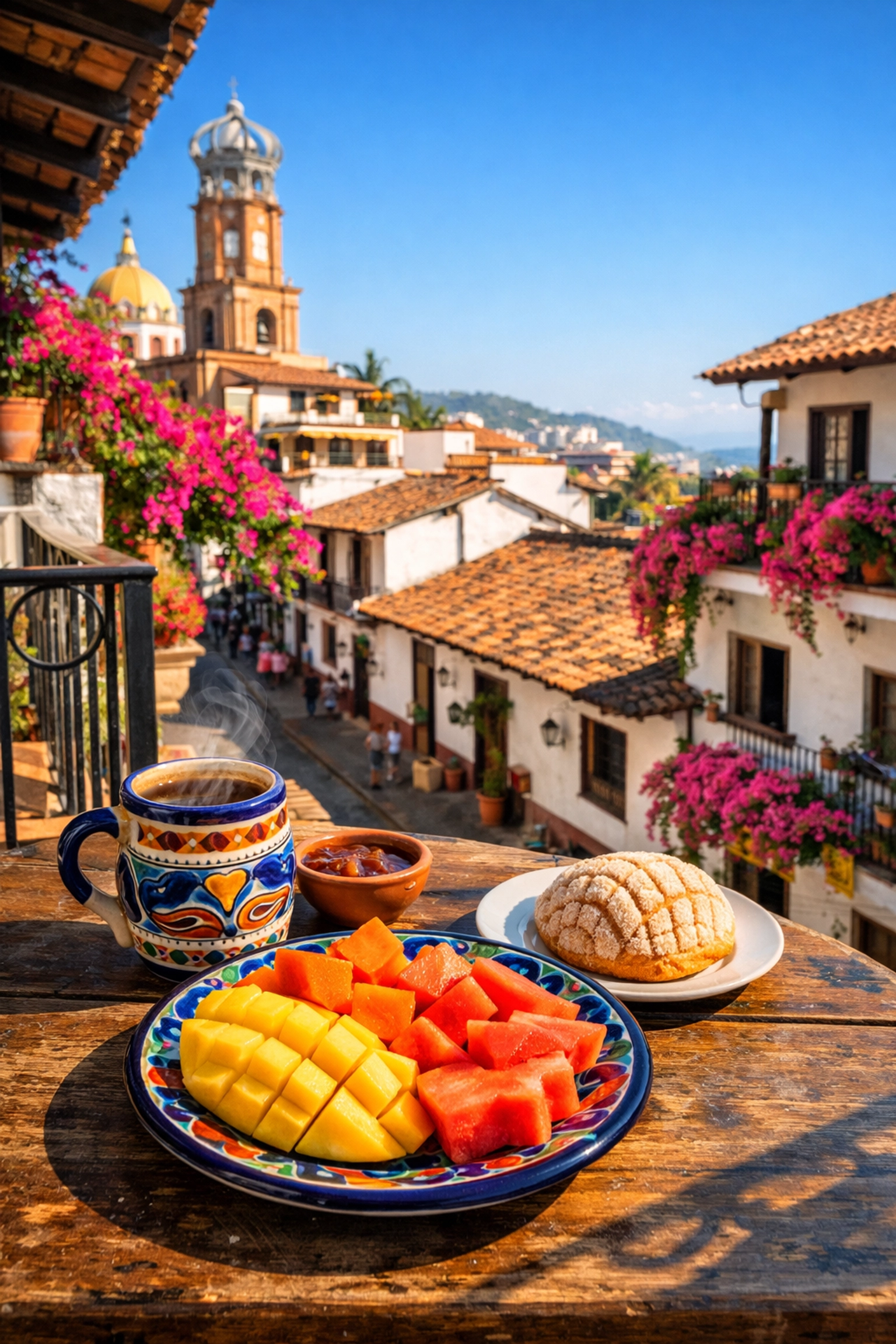 Authentic breakfast on a private balcony of a Zona Romantica Puerto Vallarta rental in Old Town.