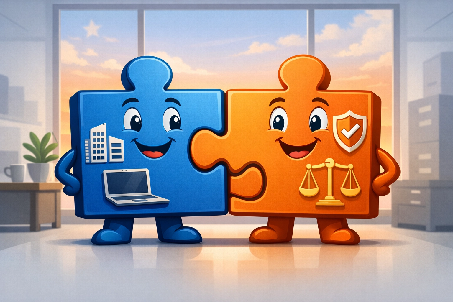 Puzzle pieces representing the combination of property and liability insurance for total business protection.