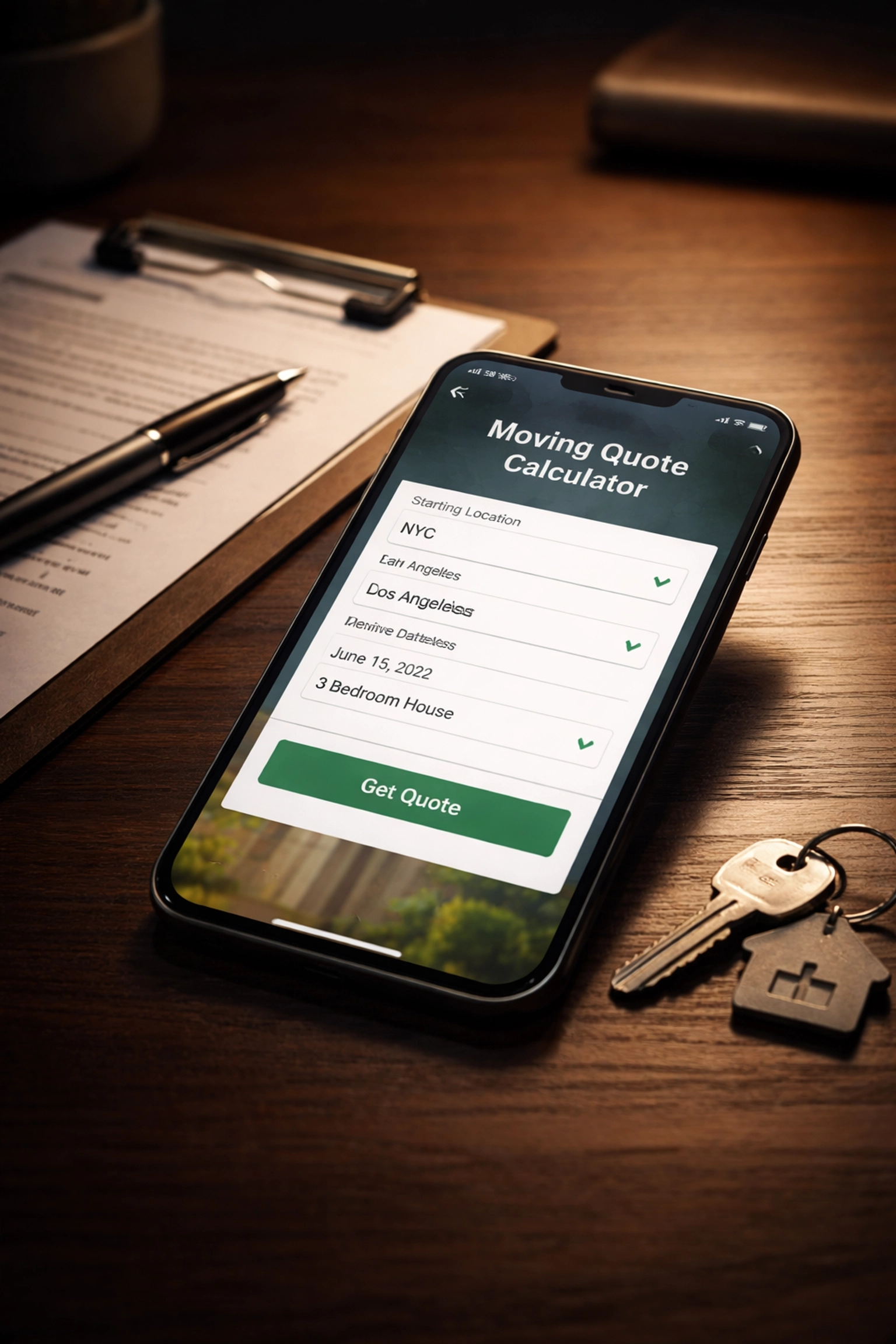 Smartphone displaying a moving quote calculator for removalist services, emphasizing digital convenience and accuracy.
