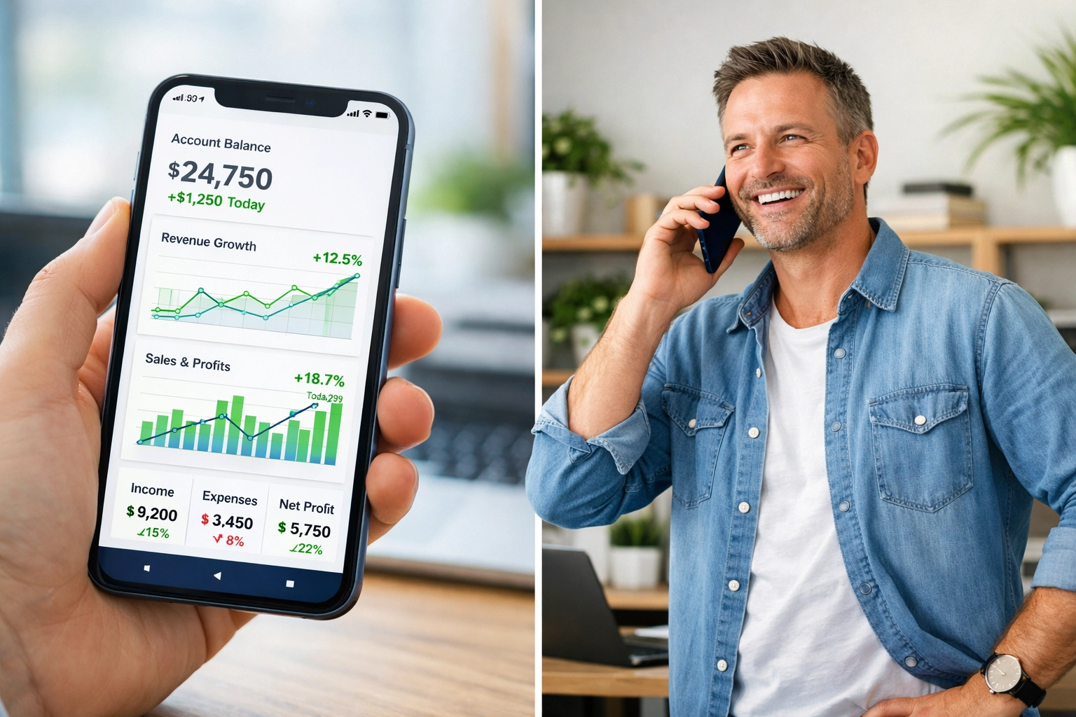Real-time financial dashboard on smartphone showing positive cash flow indicators Real-time financial dashboard on smartphone showing positive cash flow indicators