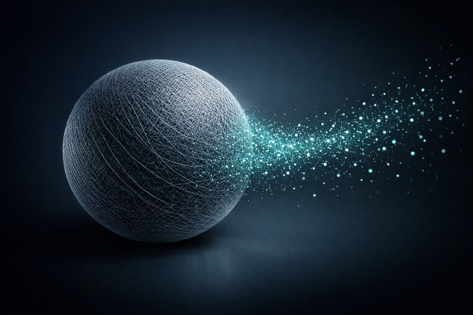 A glowing digital sphere with particles representing data leakage risks in artificial intelligence tools.