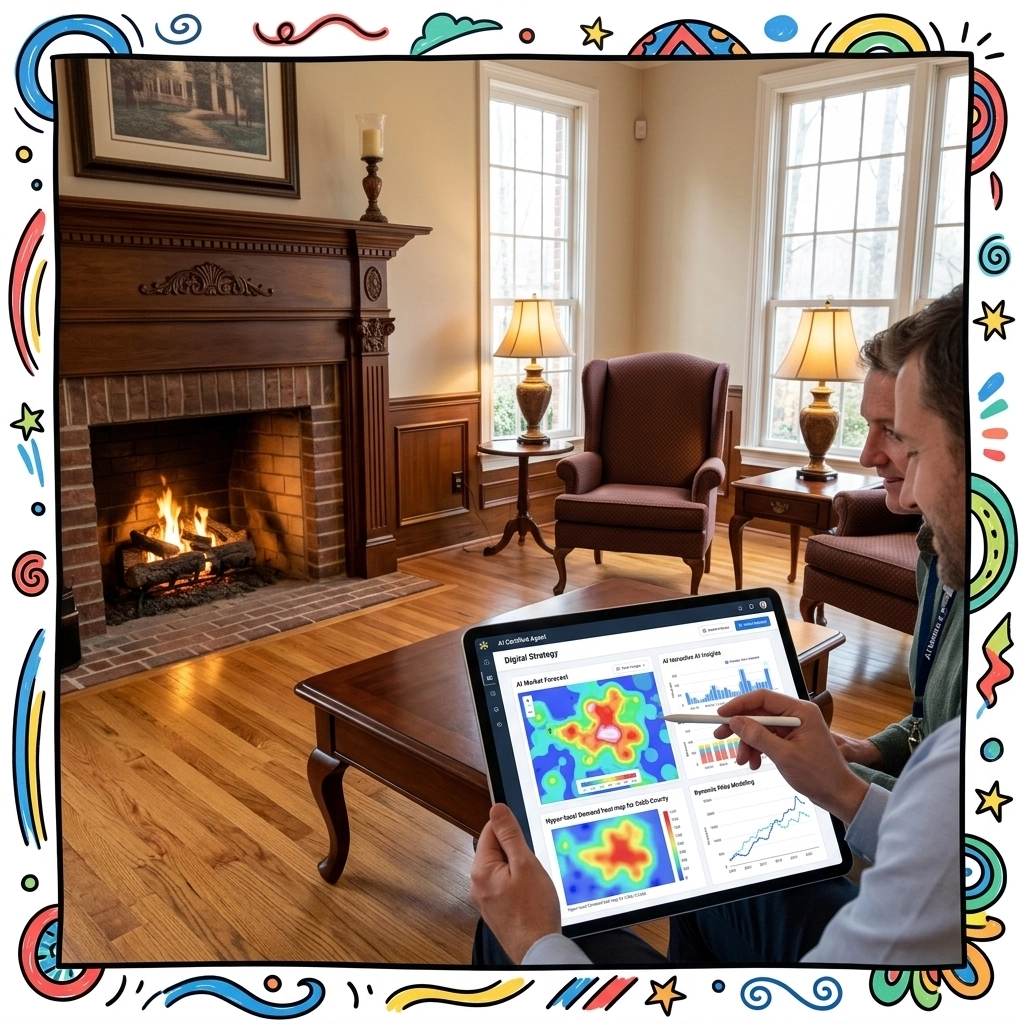 AI Certified Agent discussing listing strategy in a traditional living room with colorful accents