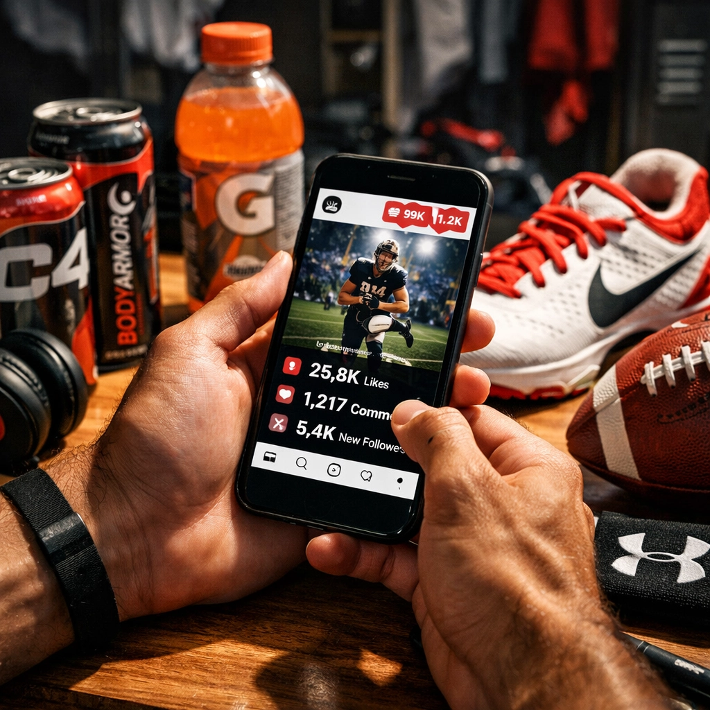 Student-athlete using Instagram to manage Super Bowl NIL brand deals and sponsorships