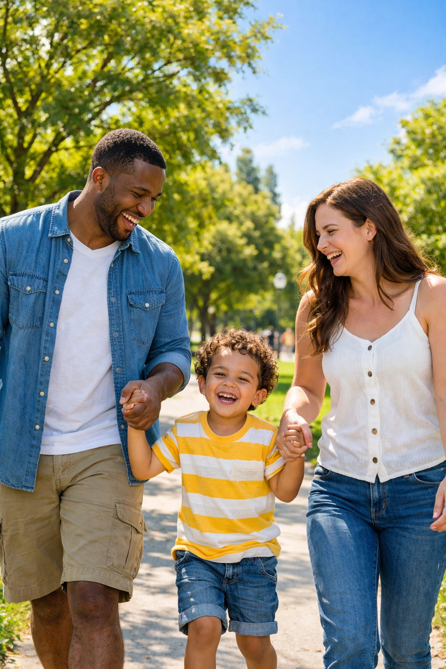 A happy family celebrating relief after a successful J-1 waiver favorable recommendation.