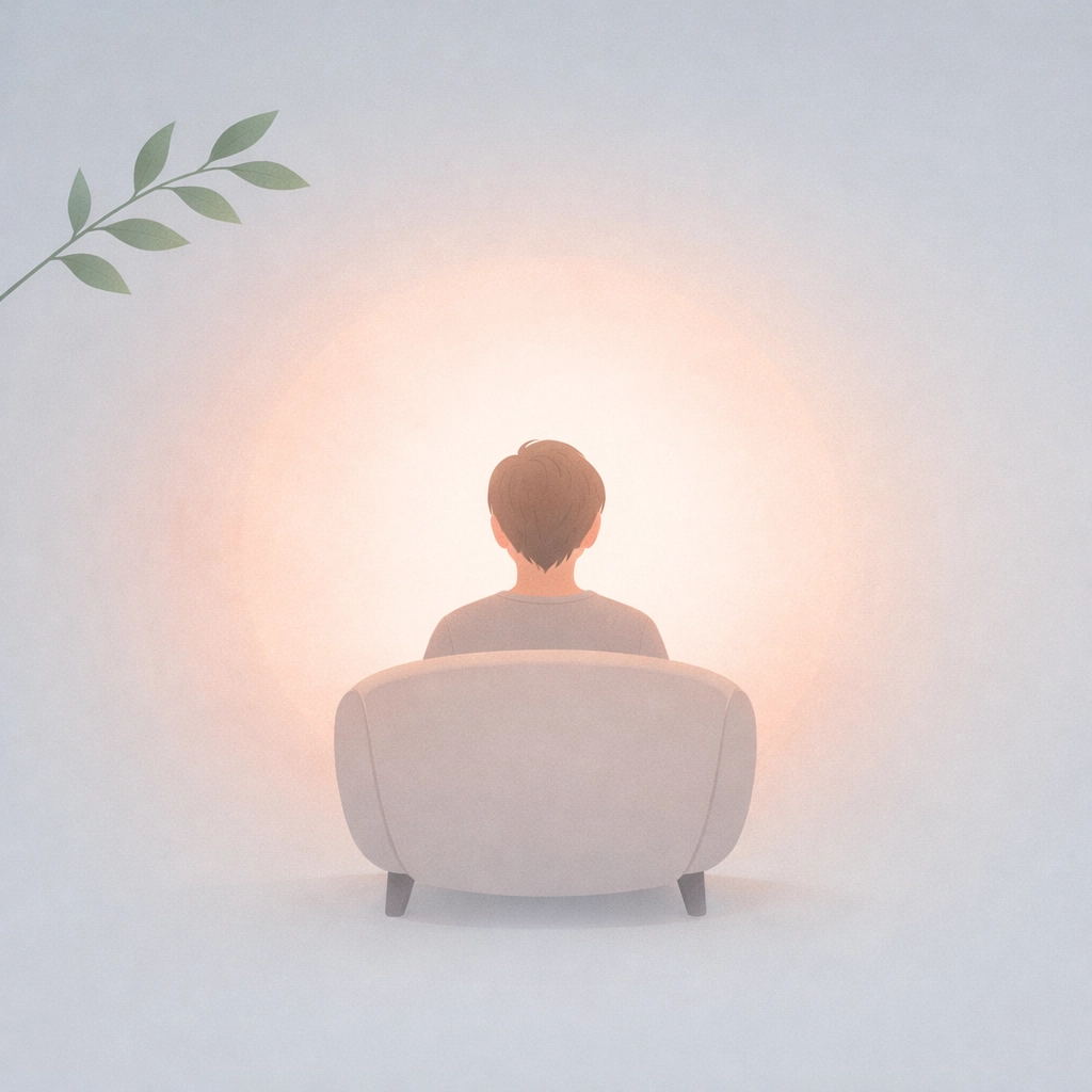 Person resting in a warm halo of light, illustrating leadership resilience and inclusive hybrid culture.