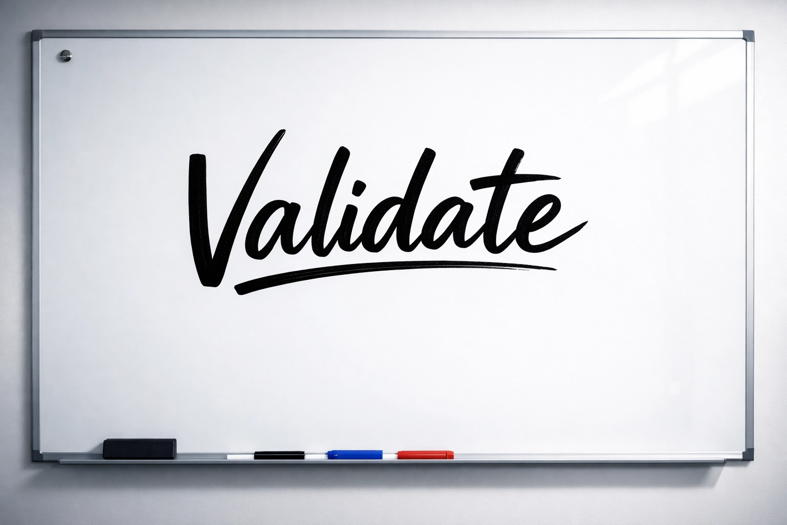 A whiteboard with the word Validate, representing startup news india idea testing.