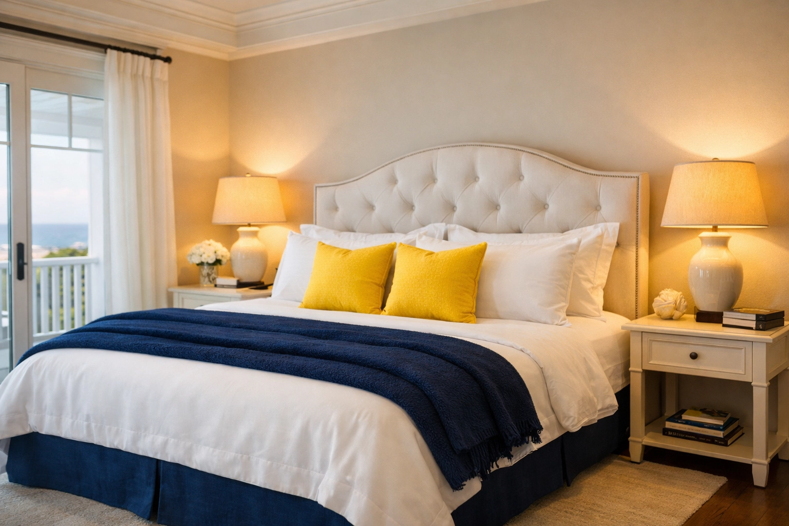 Impeccably cleaned luxury master bedroom in Popponesset with professionally made linens.