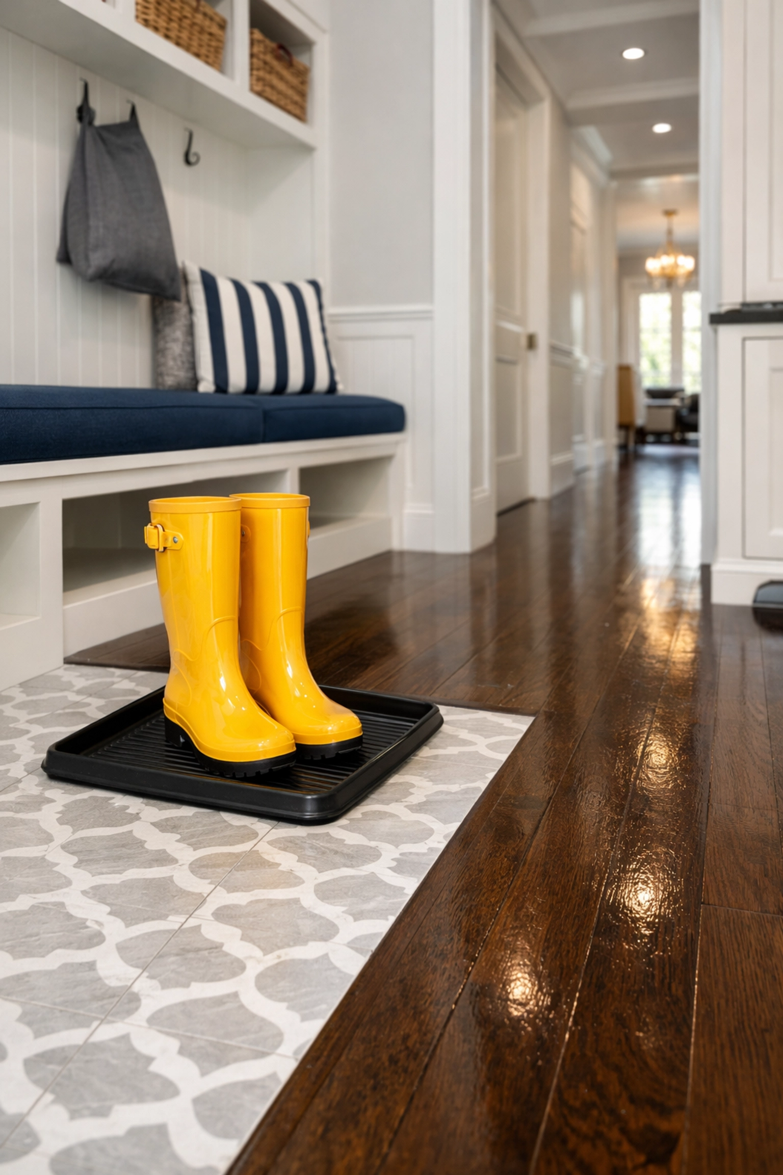 Pristine entryway after residential cleaning MA to remove salt and winter grime.