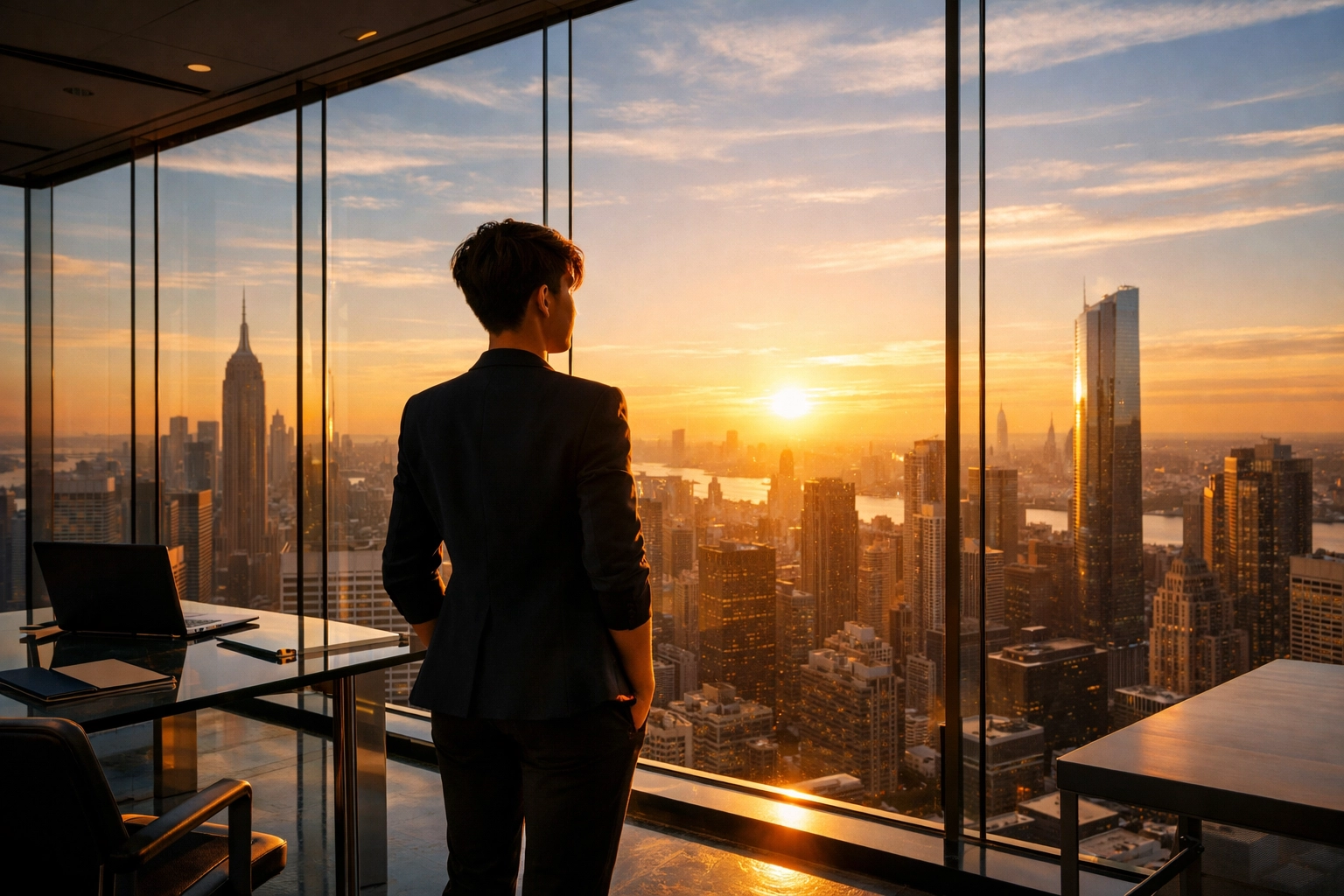 A young leader looking at a city skyline representing the future of next-gen talent funnels.