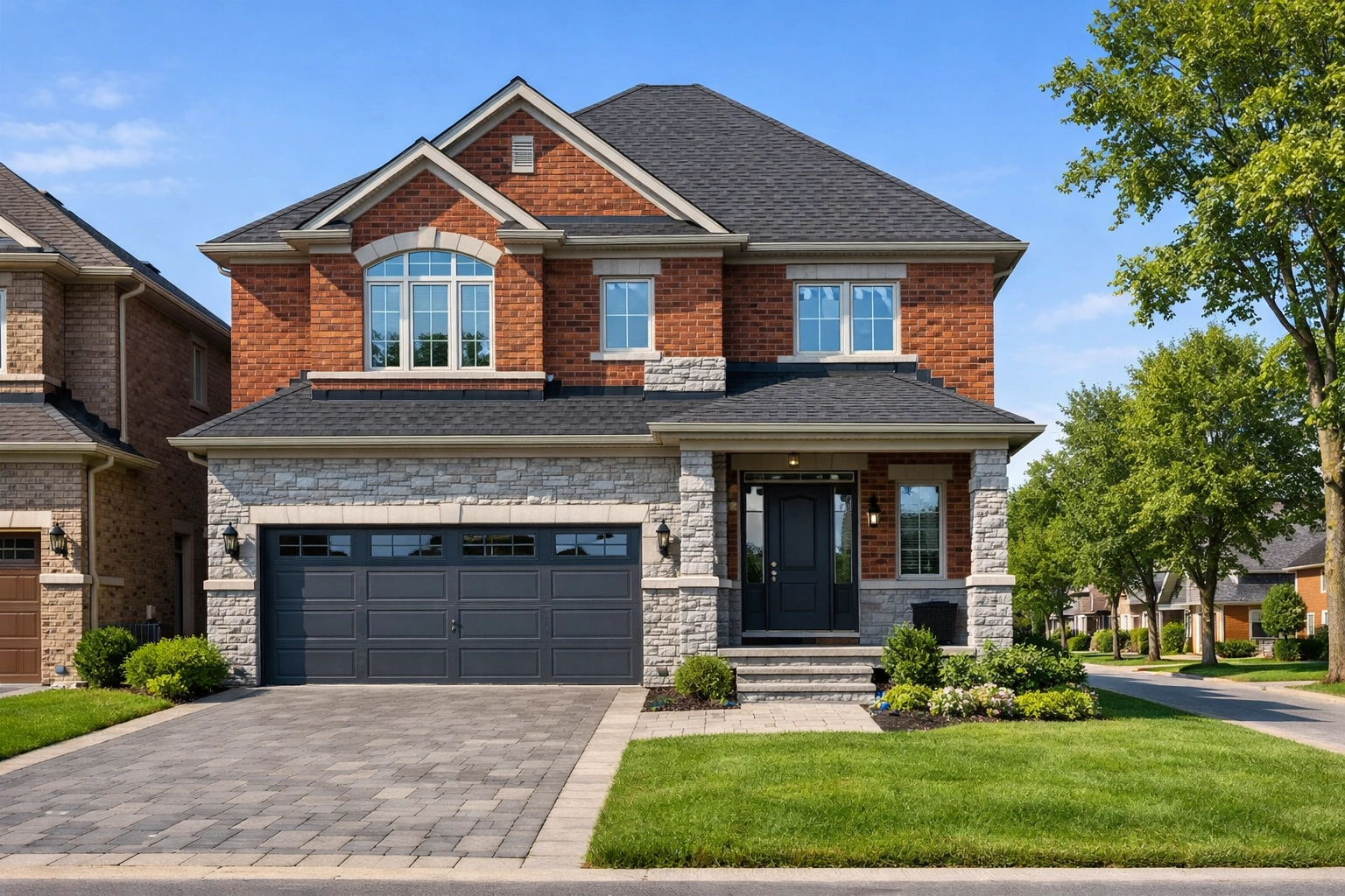 Modern brick detached home in Bradford Ontario, showcasing premium houses for sale in a growing community.