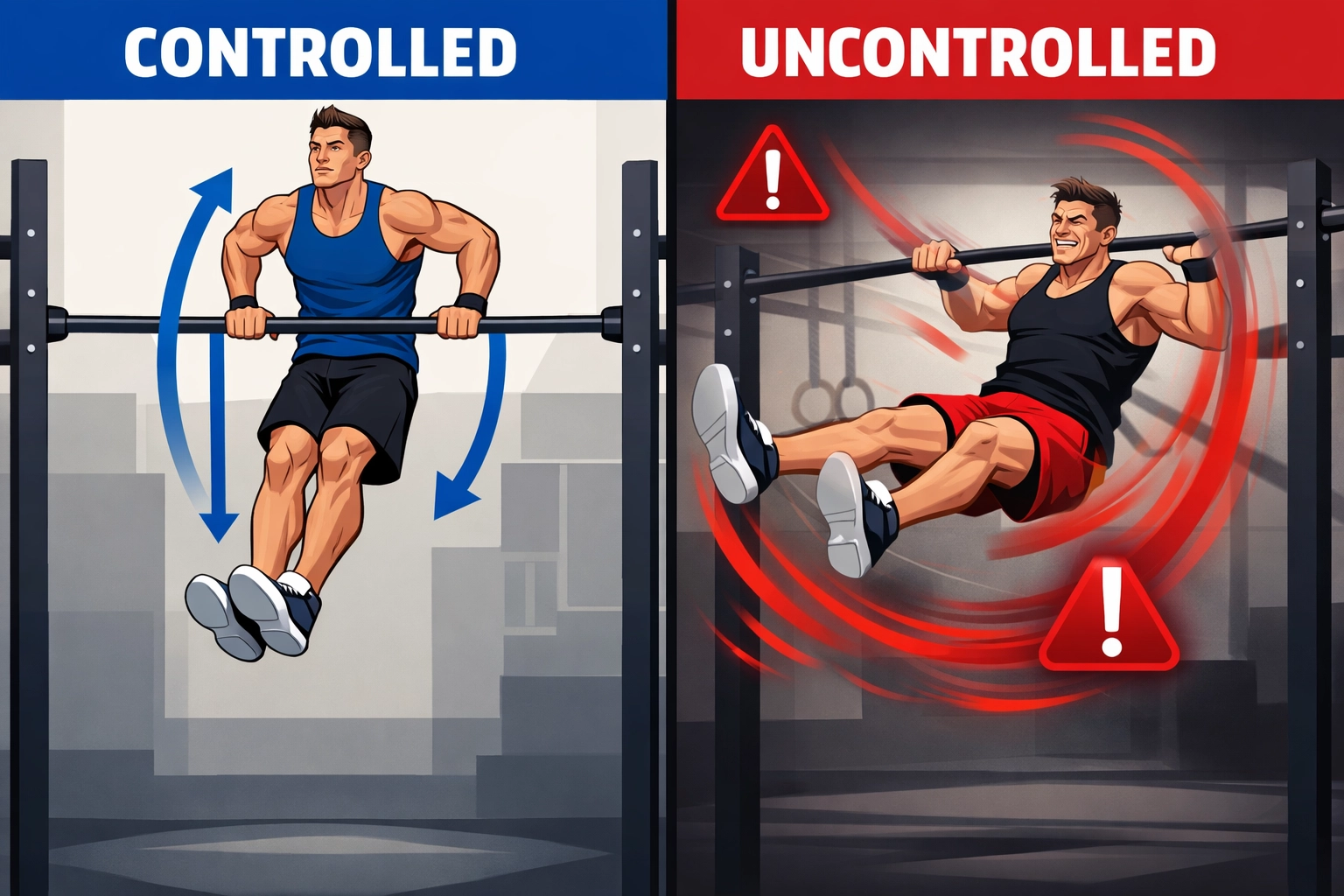 Comparison of controlled versus uncontrolled muscle-up form during resistance training at home