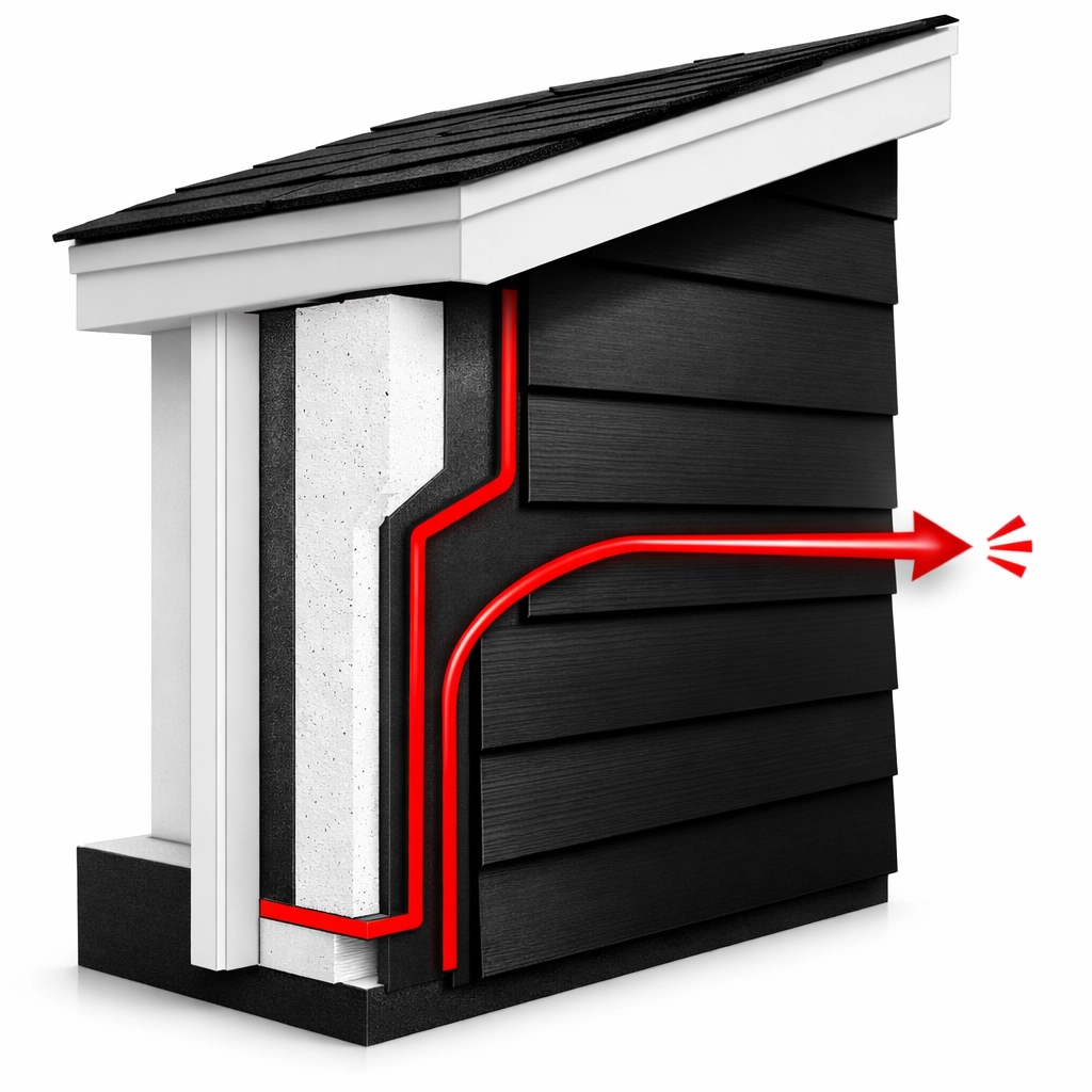 Cross-section of a home wall showing energy-efficient foam insulation and premium siding layers.