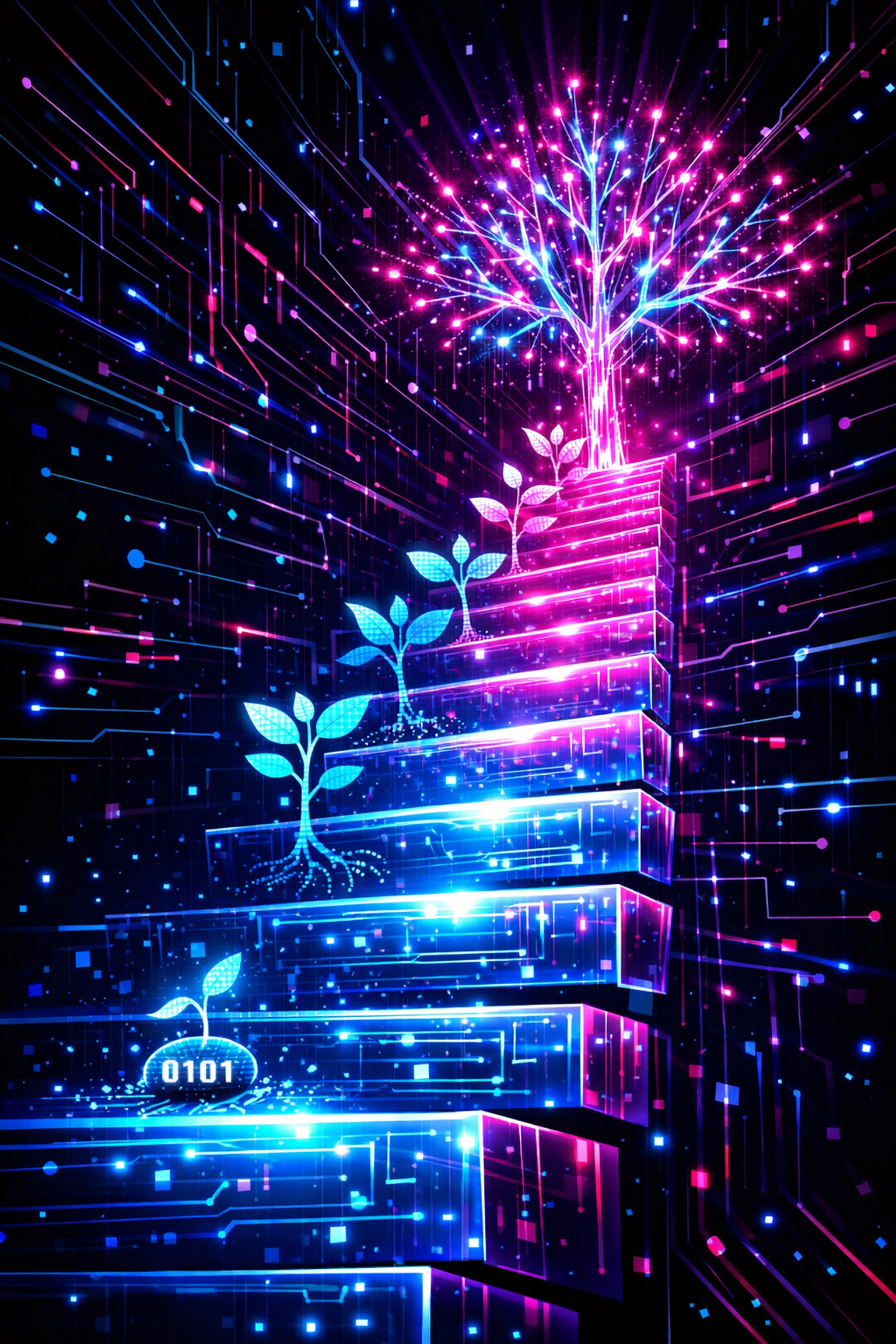 Wachstum im KI-Wandel: Symbolische Darstellung der digitalen Transformation und Kompetenzentwicklung im Team.