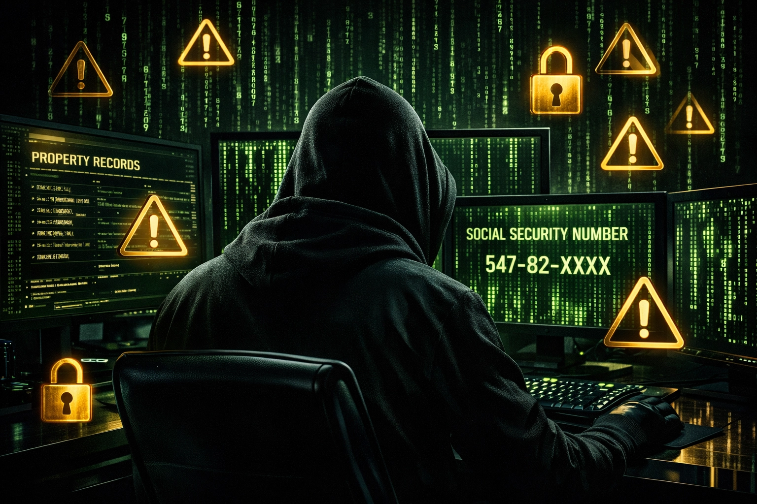 Cybercriminal hacking property databases and stealing homeowner data including Social Security numbers