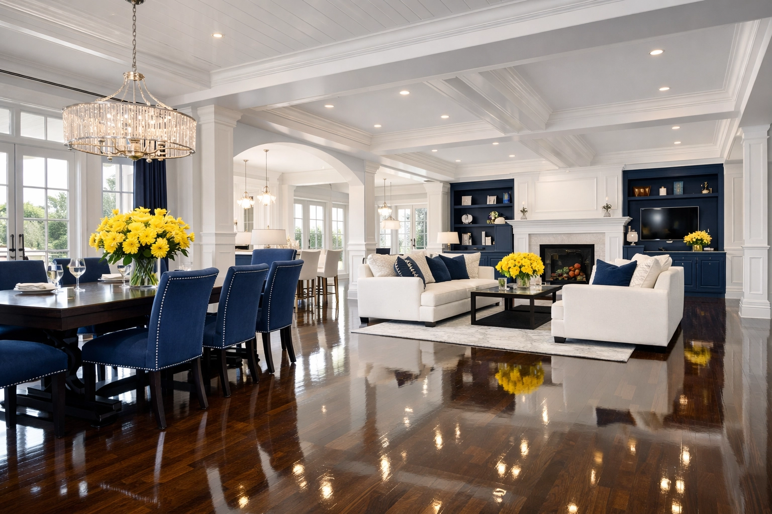 Polished hardwood floors in a luxury interior maintained by premium house cleaning services MA.