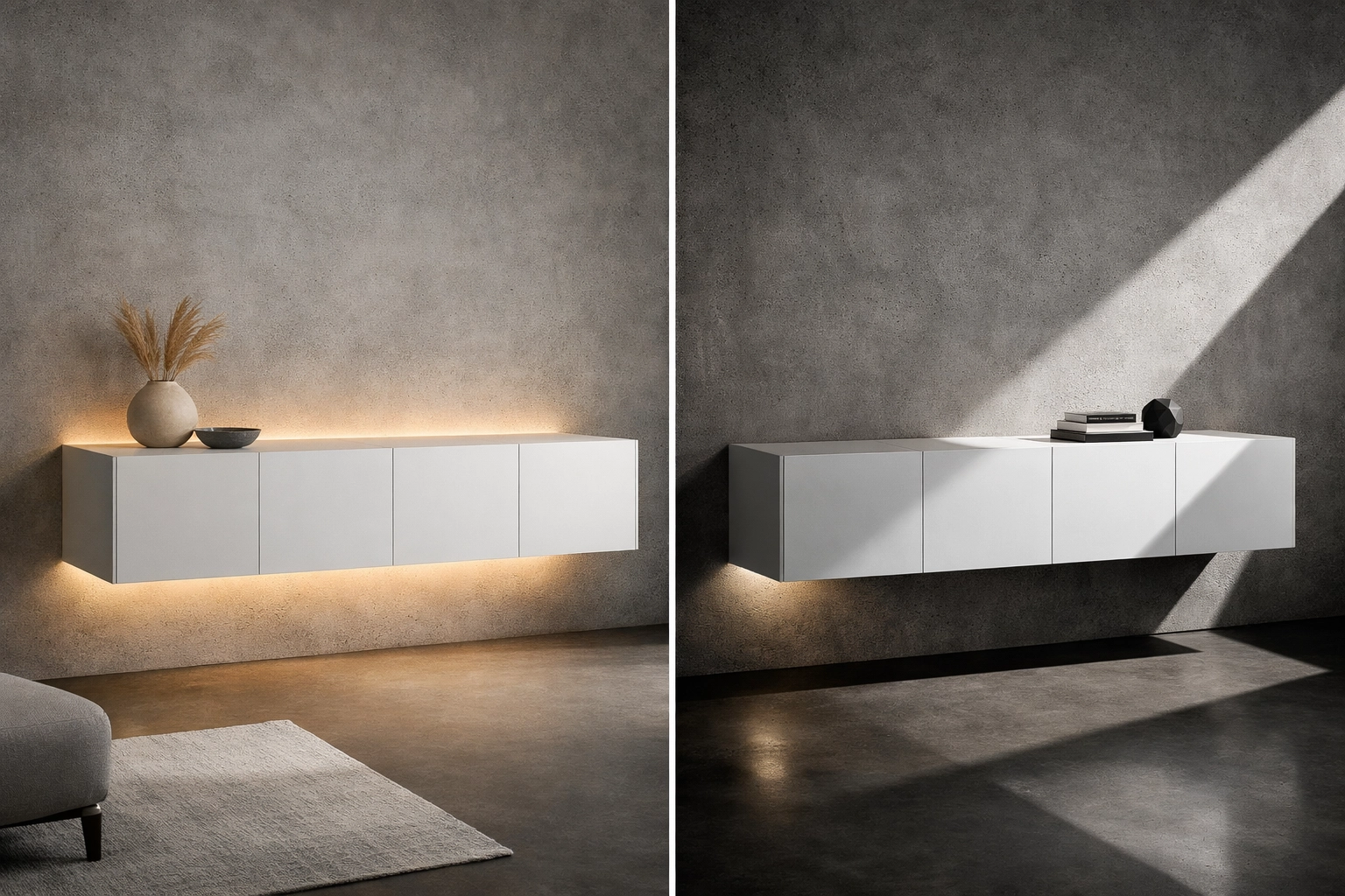 Architectural LED backlighting in a modern living room for a sophisticated and luxurious atmosphere.